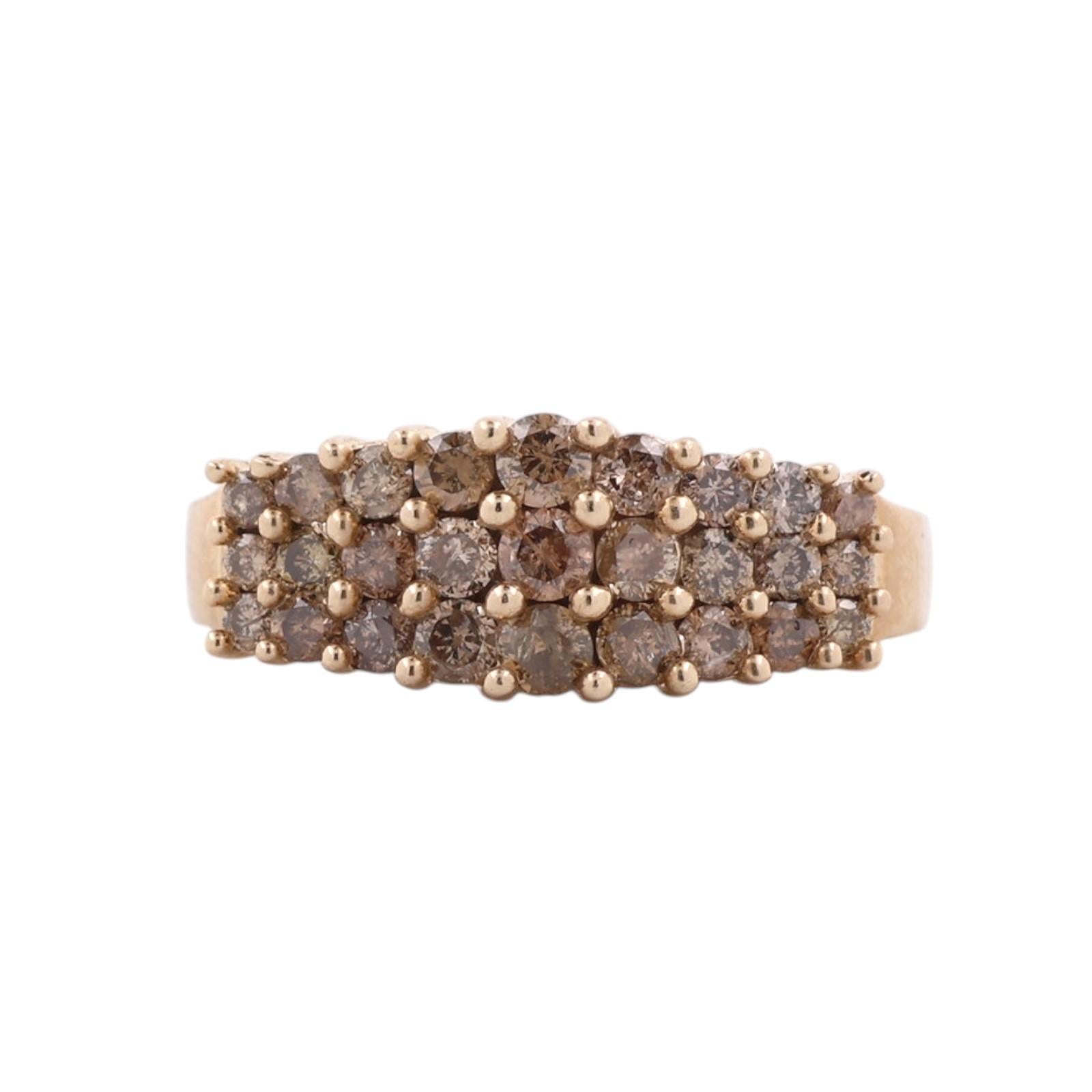 10K Yellow Gold 1.00CTW Champagne Diamond Cluster Ring Size 7 Estate Band