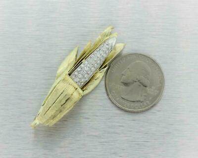 Estate Diamond Corn Stalk Ladies Brooch 18K Two-Tone Gold 1.25 CTW Diamonds