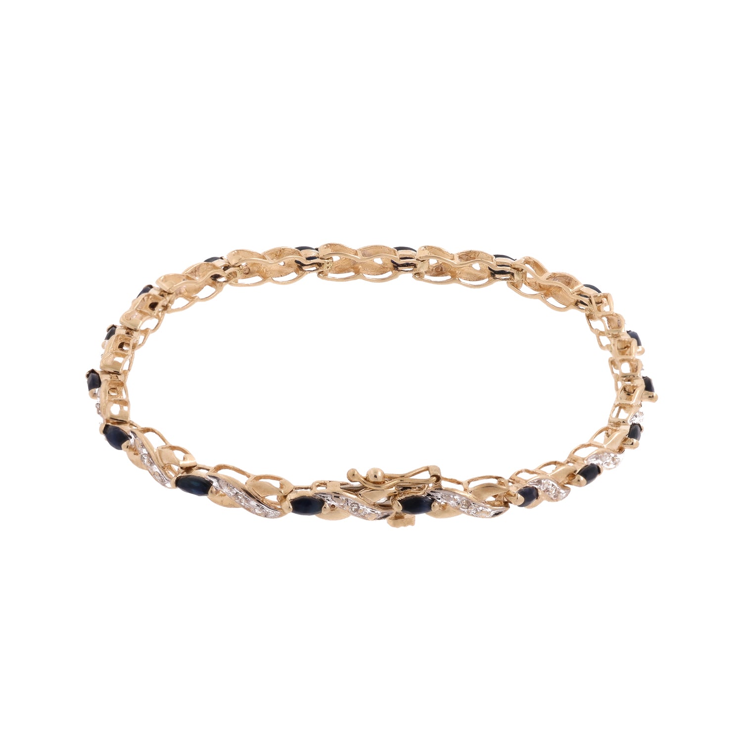 Sapphire Diamond X Link Infinity Station Bracelet 10K Two-Tone Gold 1.98 CTW 7"