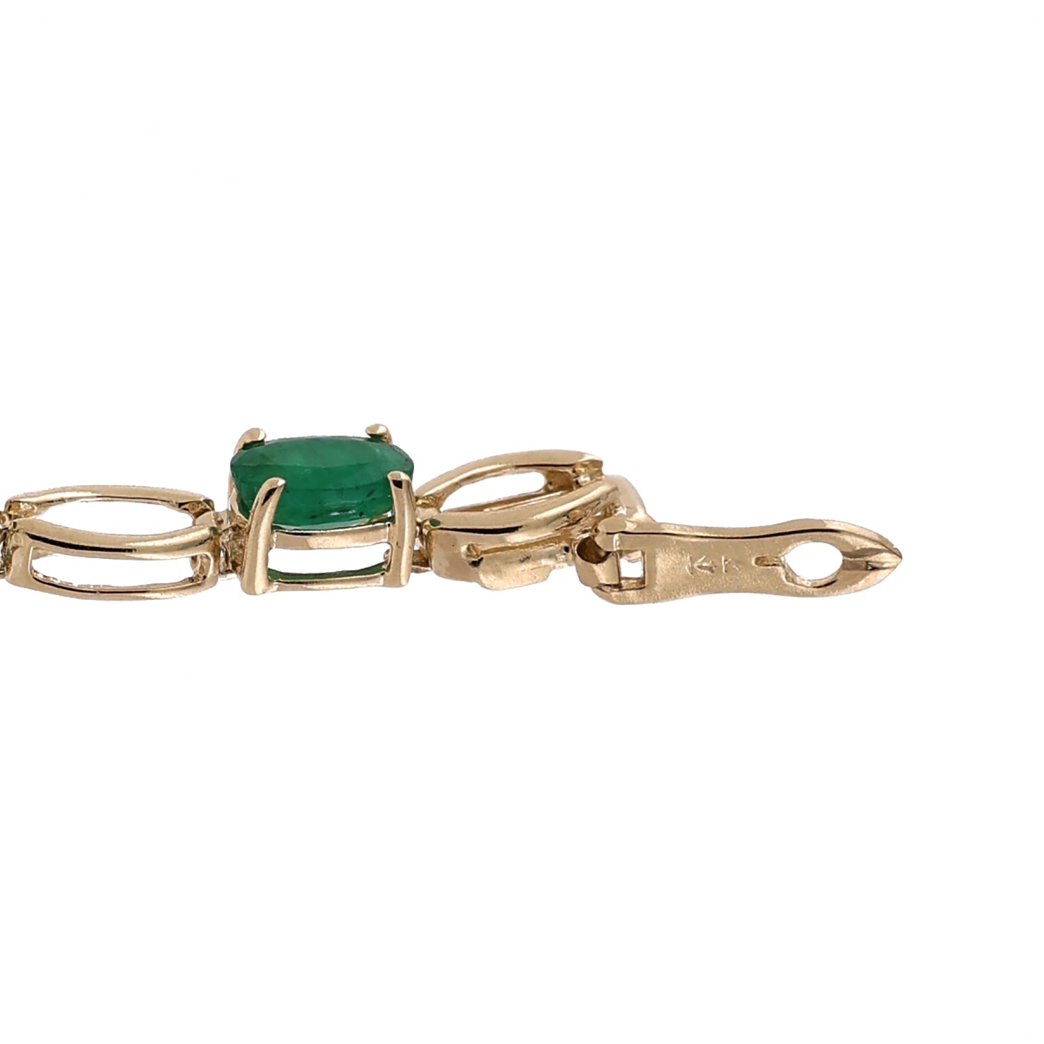 Emerald Station Oval Link Bracelet 14K Yellow Gold 6.72 CTW 7.5" Vintage Estate