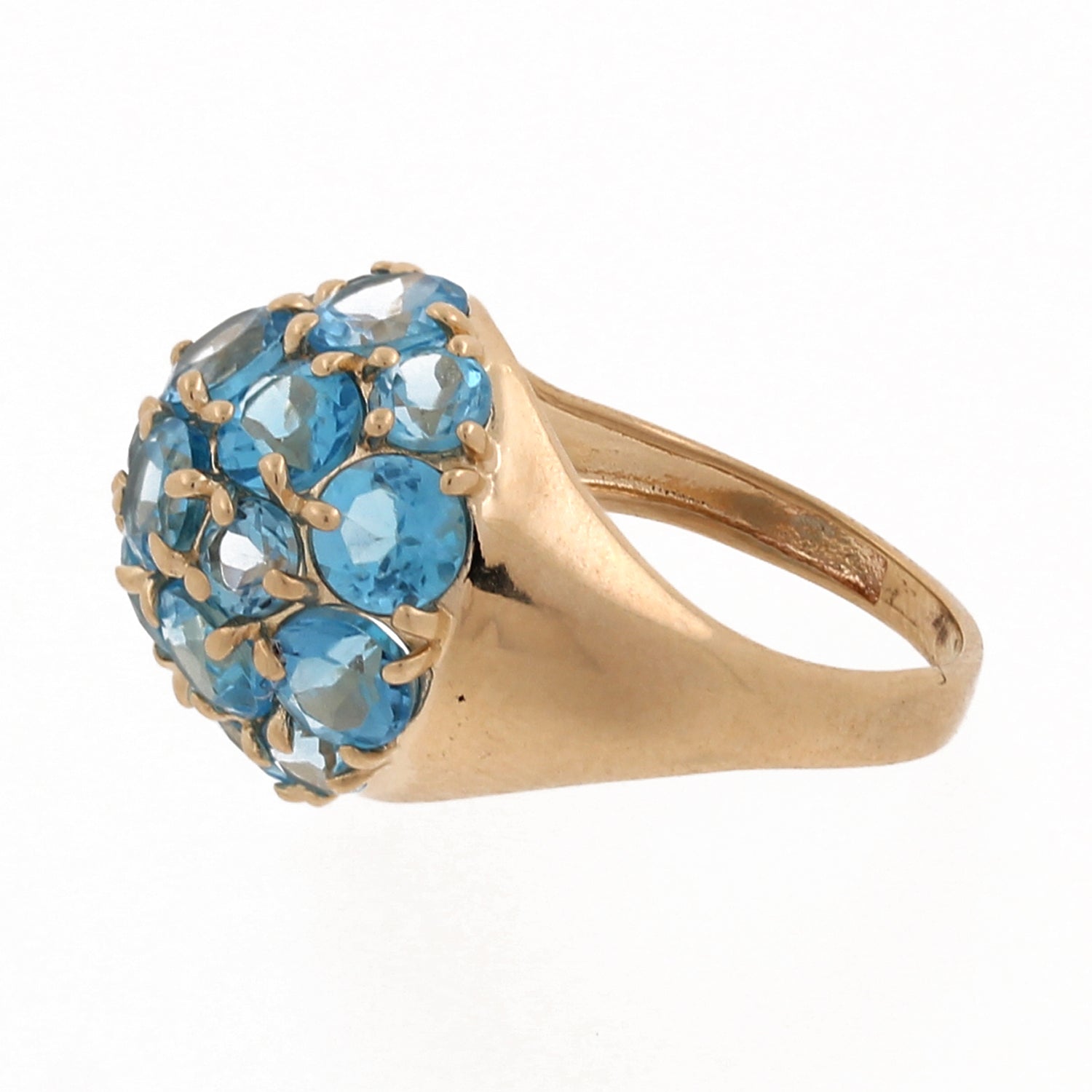 Swiss Blue Topaz Dome Cocktail Ring 14K Yellow Gold 7.25 Estate SZ 3.75