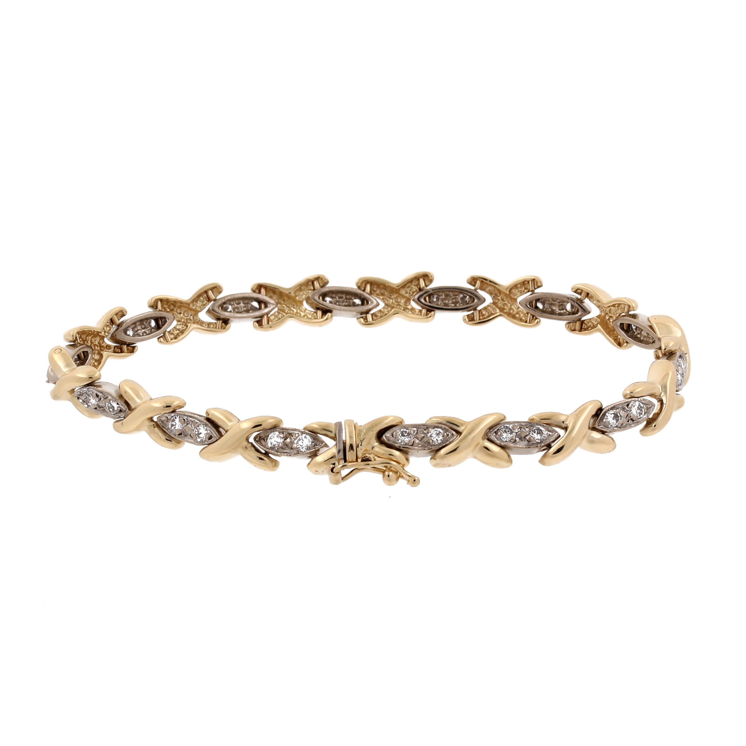 Diamond X Link Tennis Bracelet 14K Two-Tone Gold 1.00 CTW 6.75 Estate