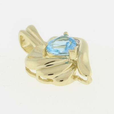 Estate Heart Shape Blue Topaz Gemstone Diamond Pendant 14K Yellow Gold Heart Gem