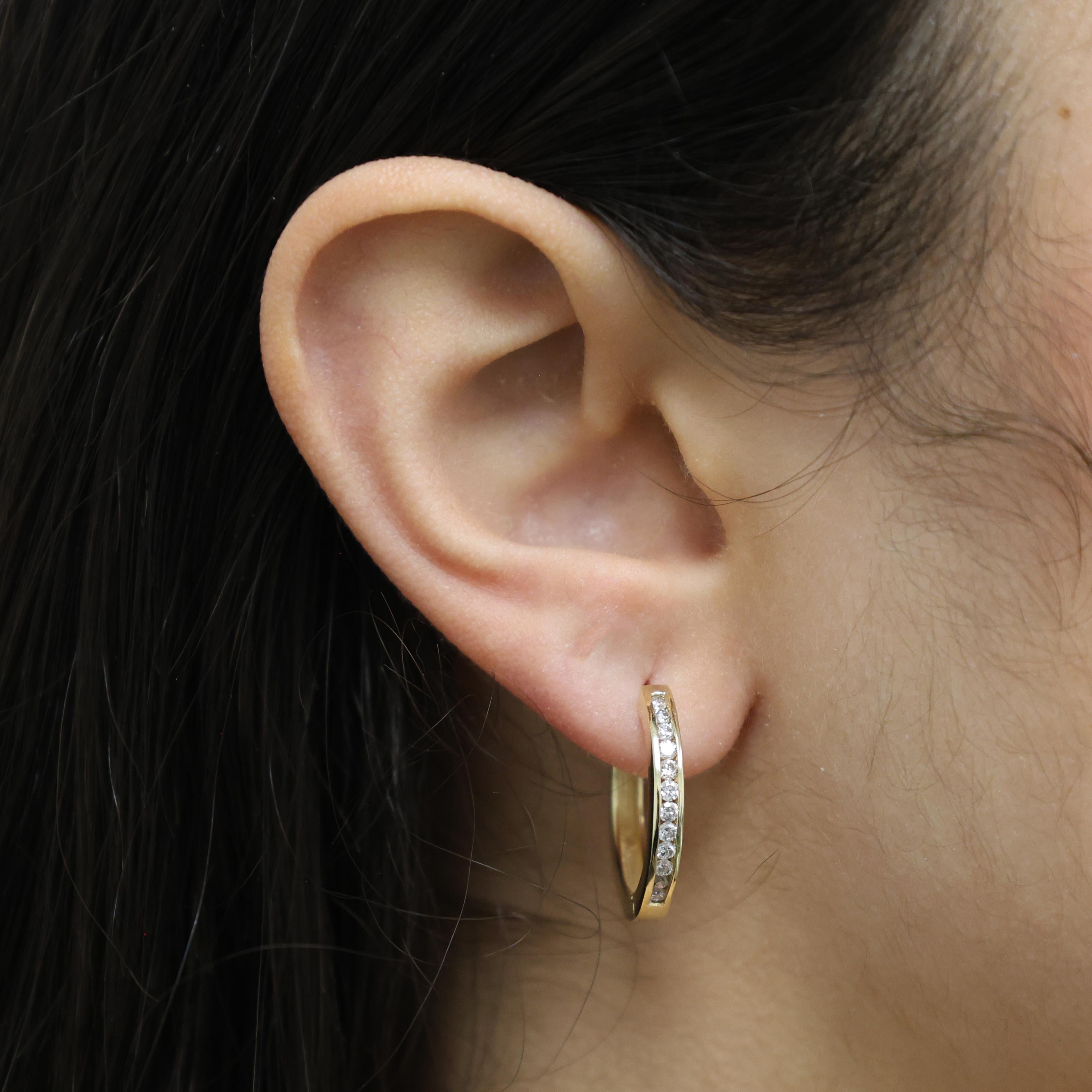 Round Diamond Circle Hoop Earrings Yellow Gold 0.50 TW Channel Set 0.80" Ladies