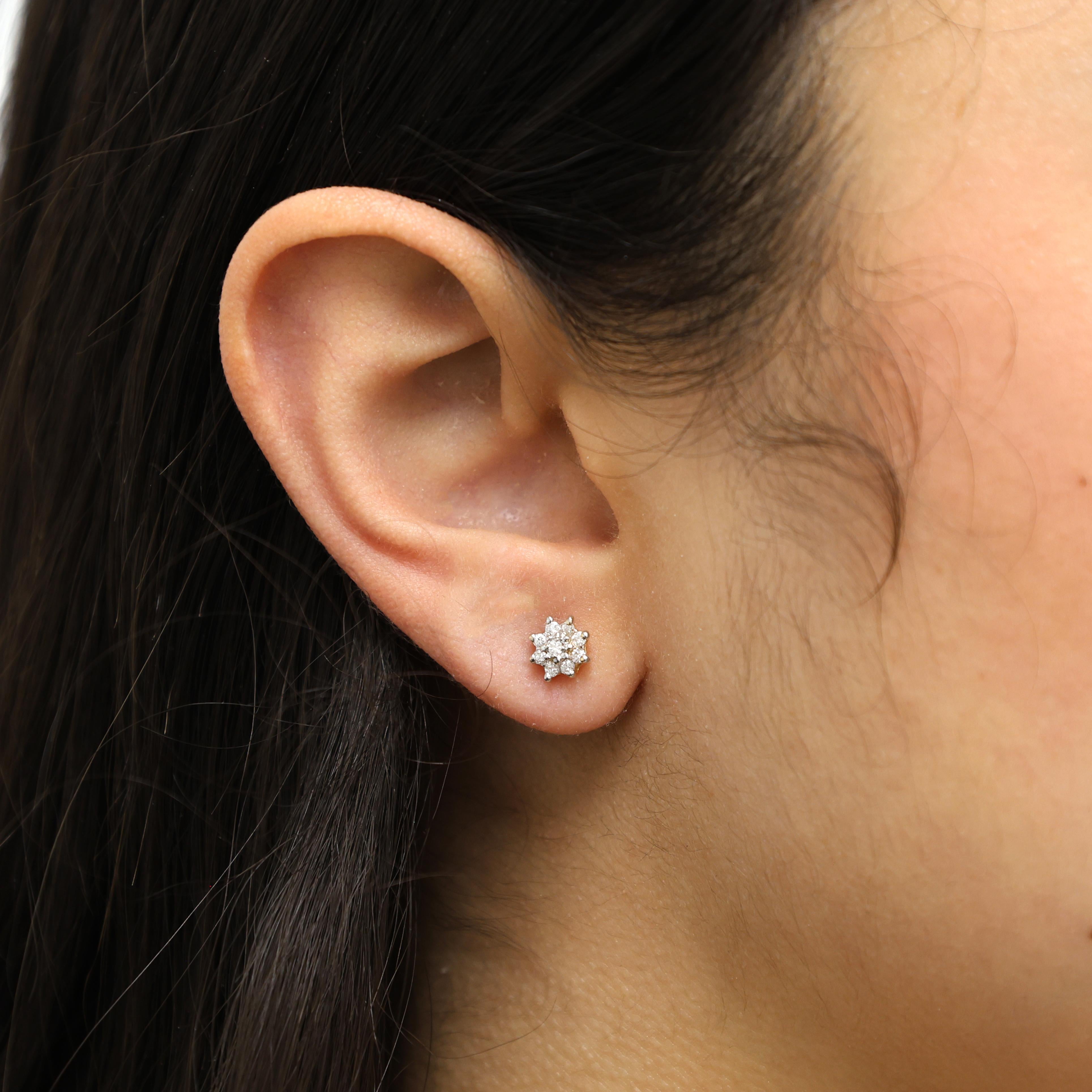 Cluster Diamond Floral Stud Earrings 14K Gold 0.25 TW 7 mm Ladies Girls