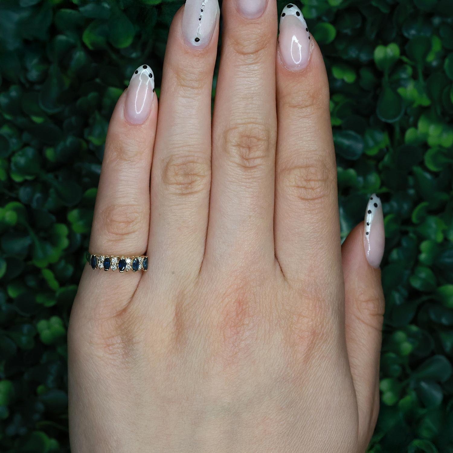 Sapphire Diamond Band Ring 14K Yellow Gold 0.56 CTW Size 4.5 Ladies Estate