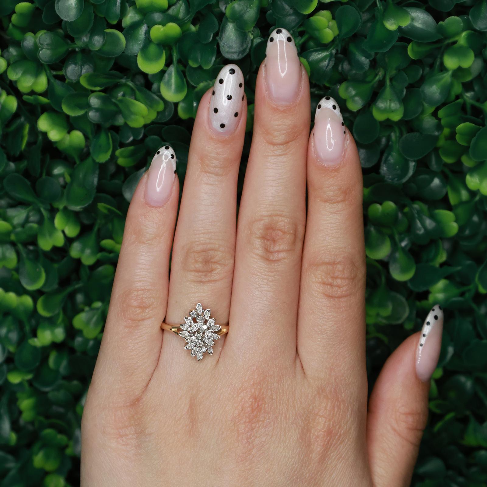 Cluster Diamond Floral Cocktail Ring 14K Gold 0.25 TW Size 7.5 Ladies Estate