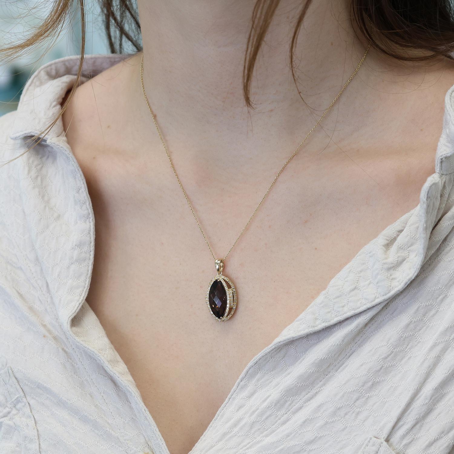 Smoky quartz gemstone gold offers pendant necklace