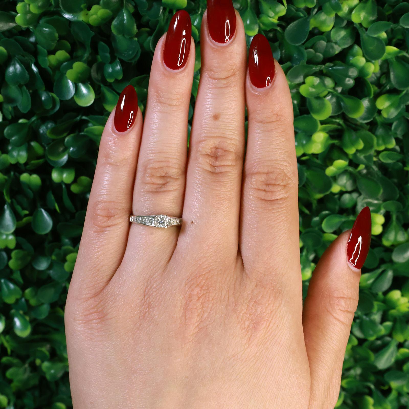 Solitaire Princess Cut Diamond Accent Engagement Ring 14K White Gold Size 6.5