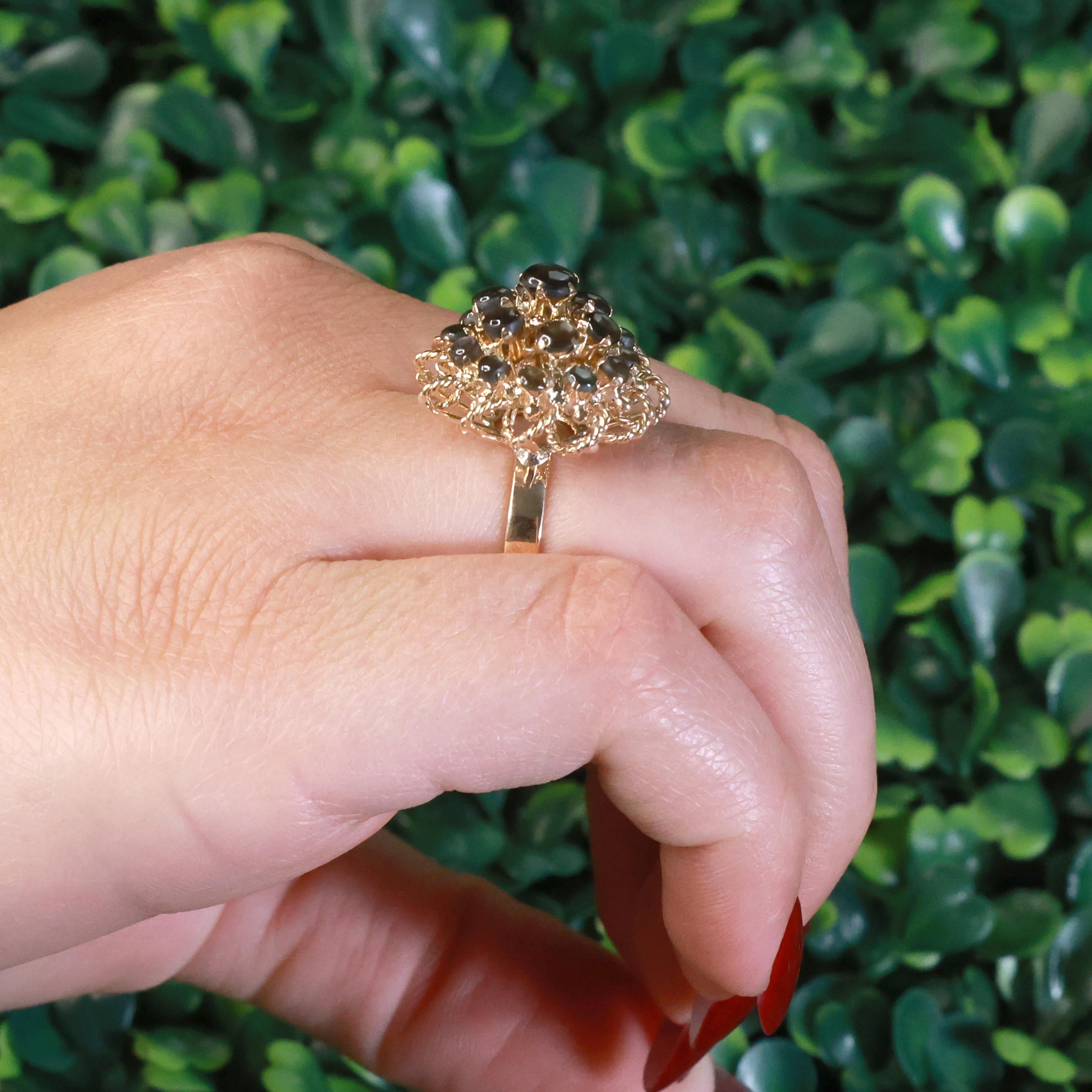 Black Star Sapphire Cocktail Flower Ring Yellow Gold 1.95 CTW Size 7.25 Ladies