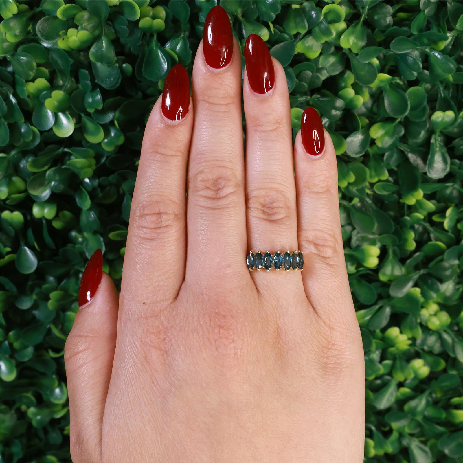 7-Stone Blue Topaz Half Eternity Band Ring 10K Yellow Gold 2.24 CTW Size 7