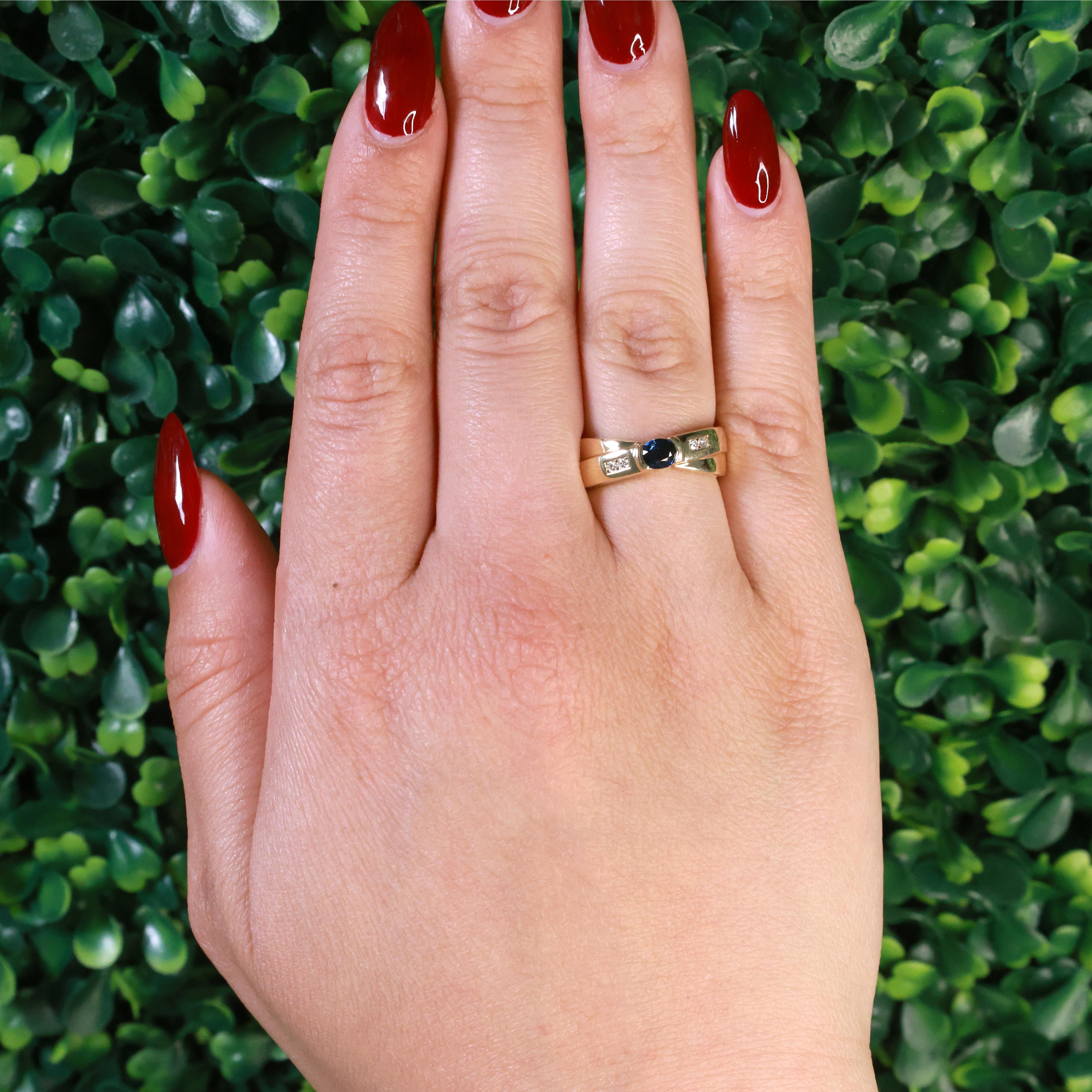 Sapphire Diamond Crossover Band Ring 14K Yellow Gold 0.41 TW Size 6.75 Ladies