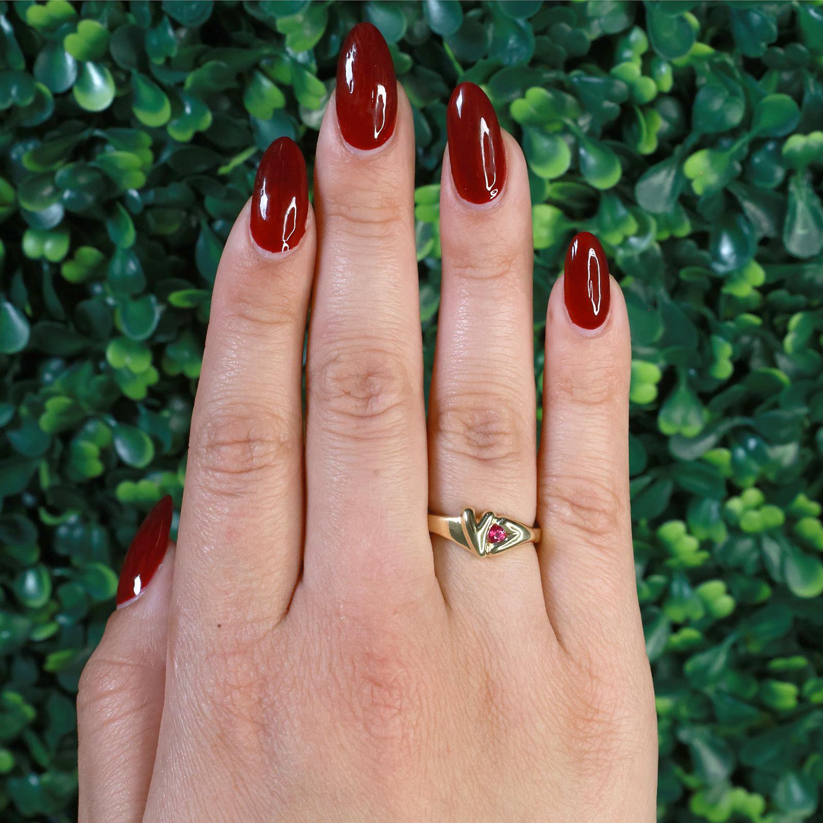 Ruby Solitaire Heart Ring 18K Yellow Gold 0.16 CT Size 6.25 Ladies