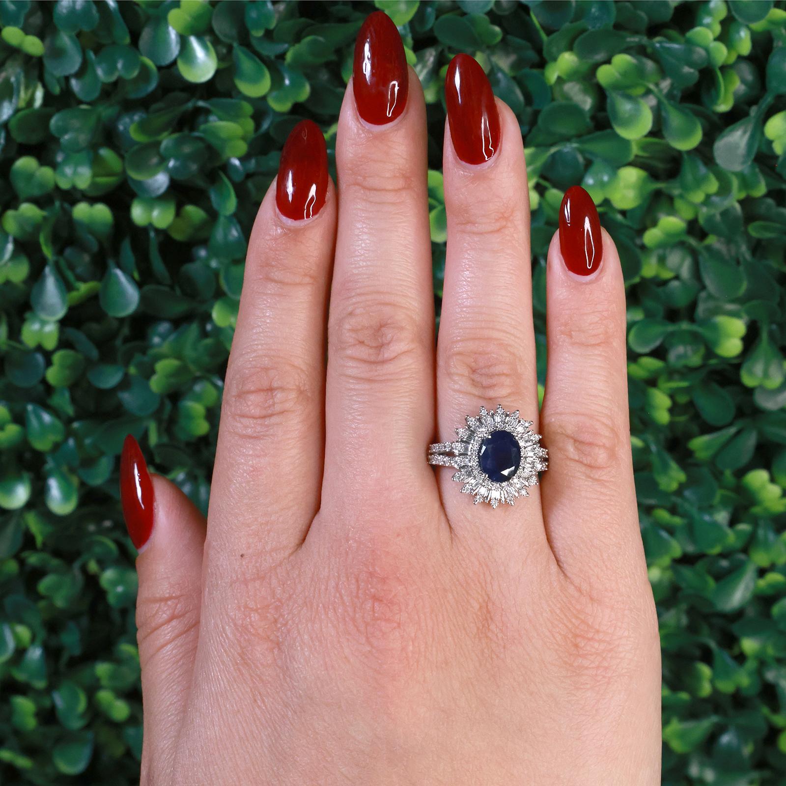 EFFY 2.85CTW Sapphire Diamond Halo Ring 14K White Gold Size 7.25