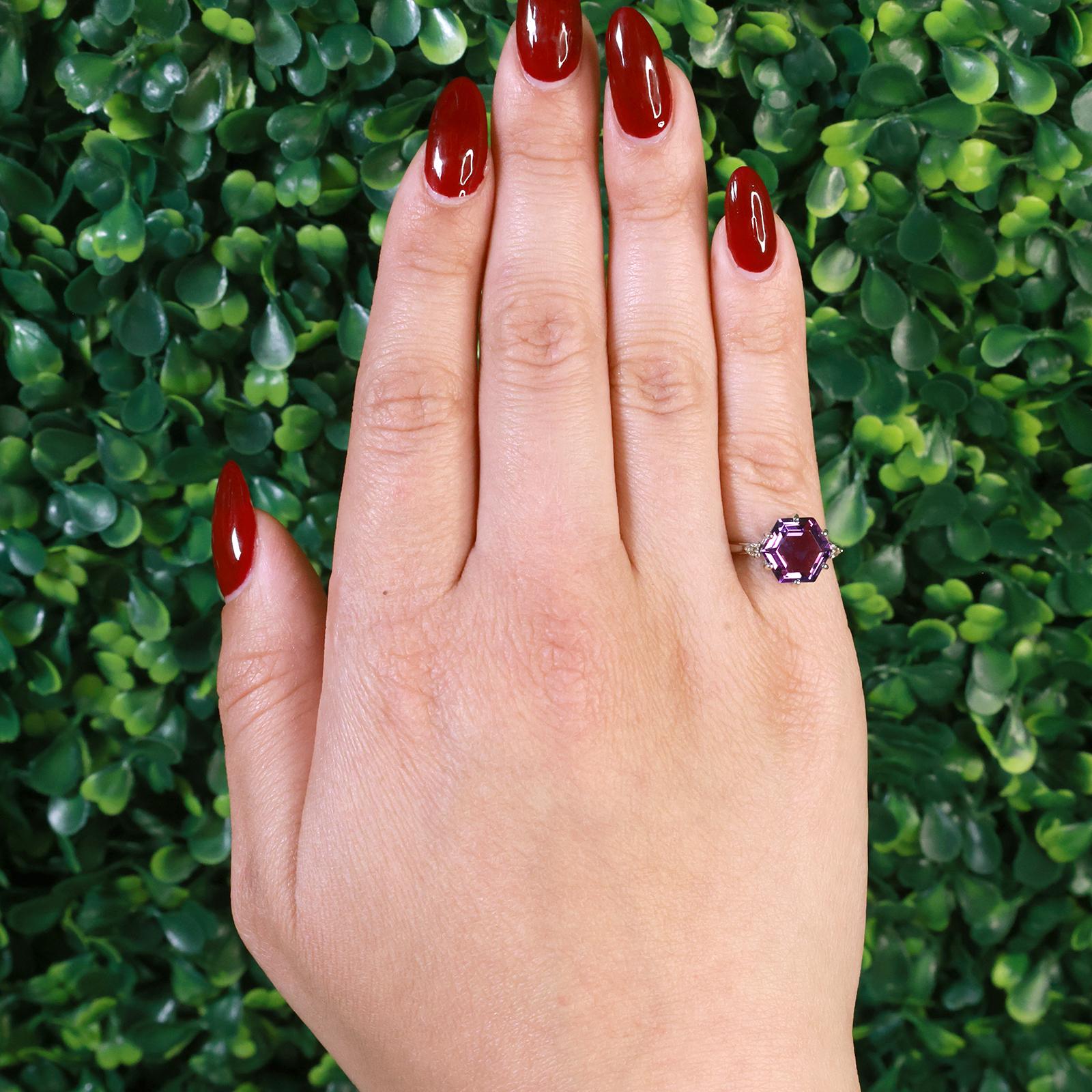 Vintage Alexandrite Diamond Cocktail Ring 10K White Gold Lab Grown Gem Size 6