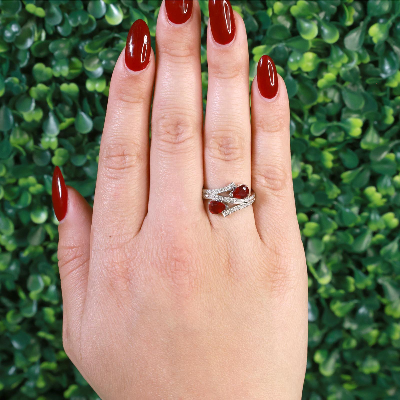 Final Layaway For Catherine-Ruby Diamond Bypass Ring 14K White Gold 2.45 CTW