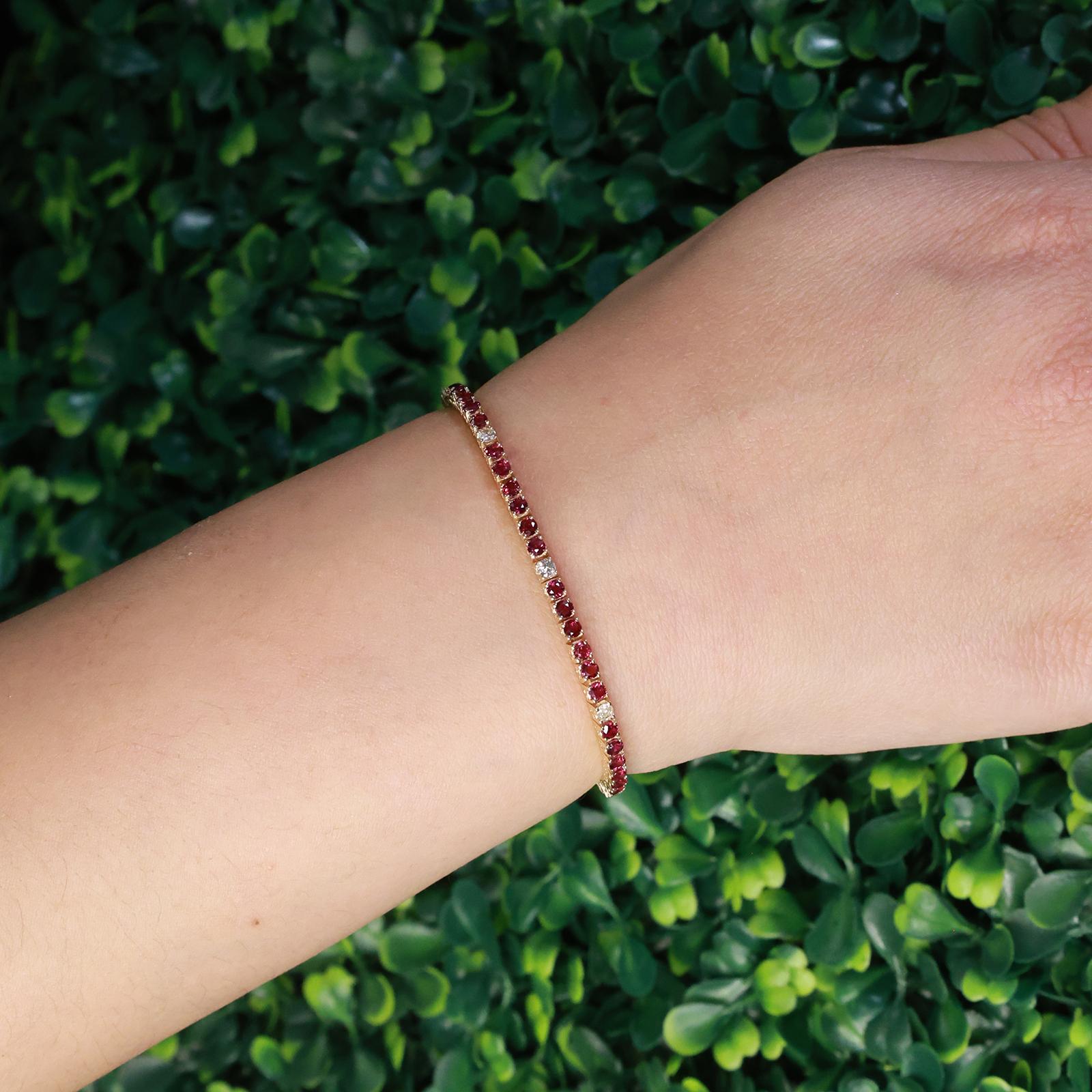 4.24 TW Ruby Diamond Tennis Bracelet 14K Gold 6.5" Ladies Estate