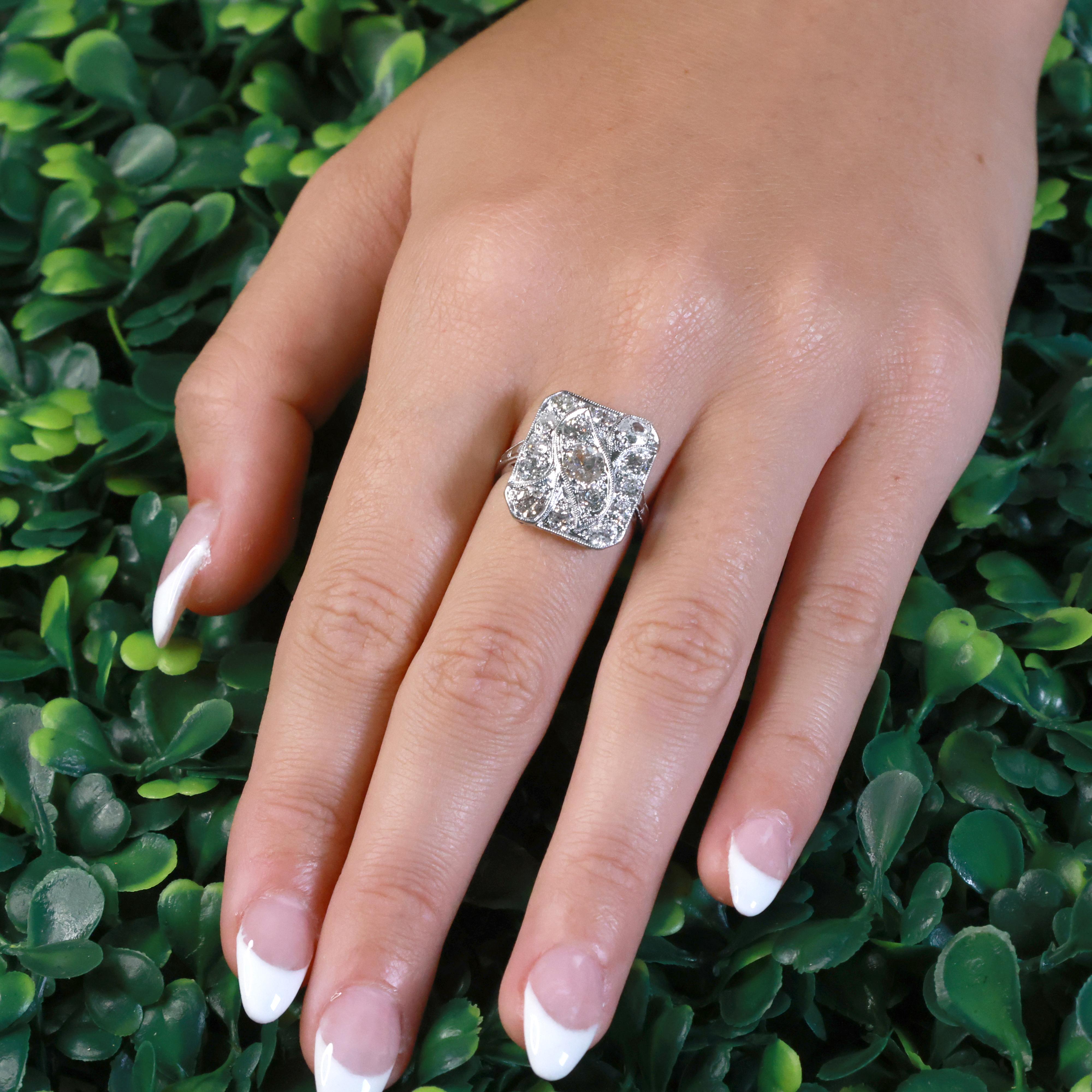 1.90 TW Old European Modern Cut Diamond Statement Ring Platinum Size 5 Vintage