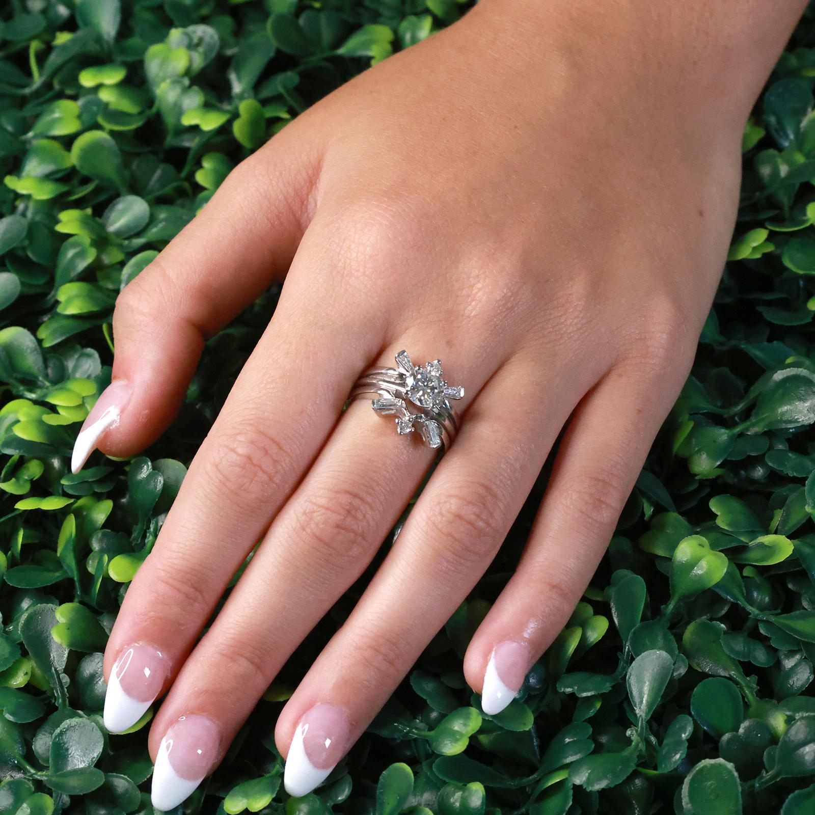 Solitaire Diamond Engagement Ring With Jacket White Gold 1.05 TW Size 5 Estate