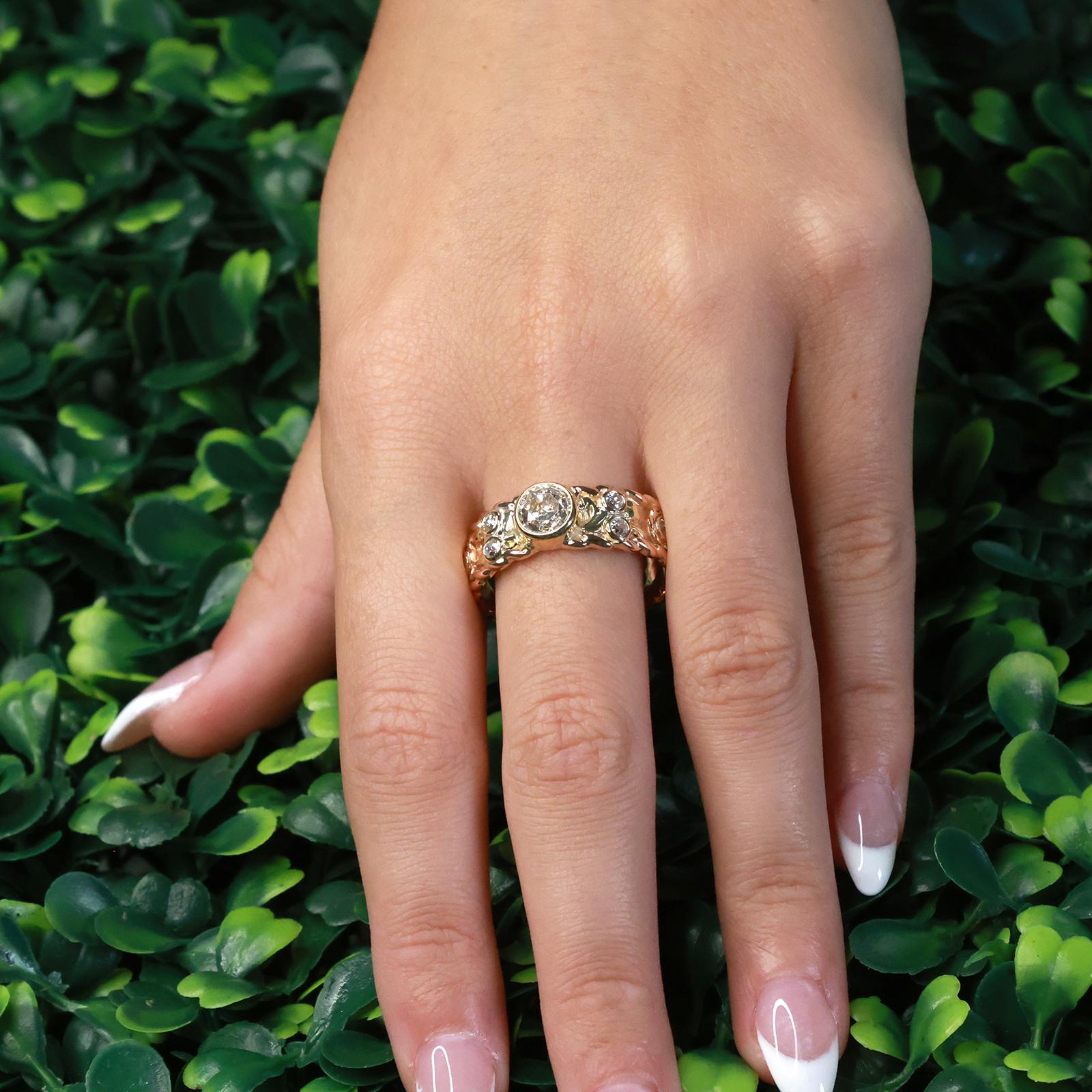 1.15CTW Old European Cut Diamond Ring Two Tone Gold Bezel Vintage Size 10.25
