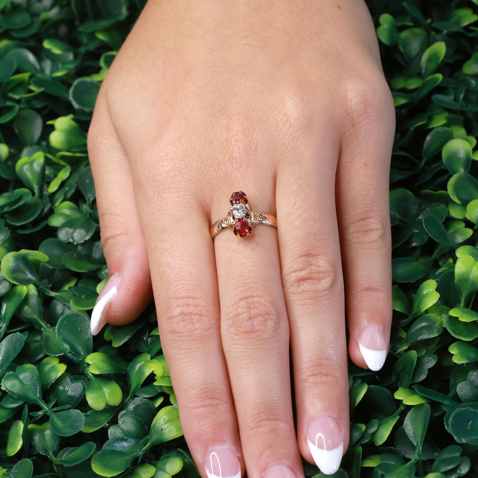 Vintage Ruby Old European Cut Diamond Ring Rose Gold 0.60 CTW Size 7.25