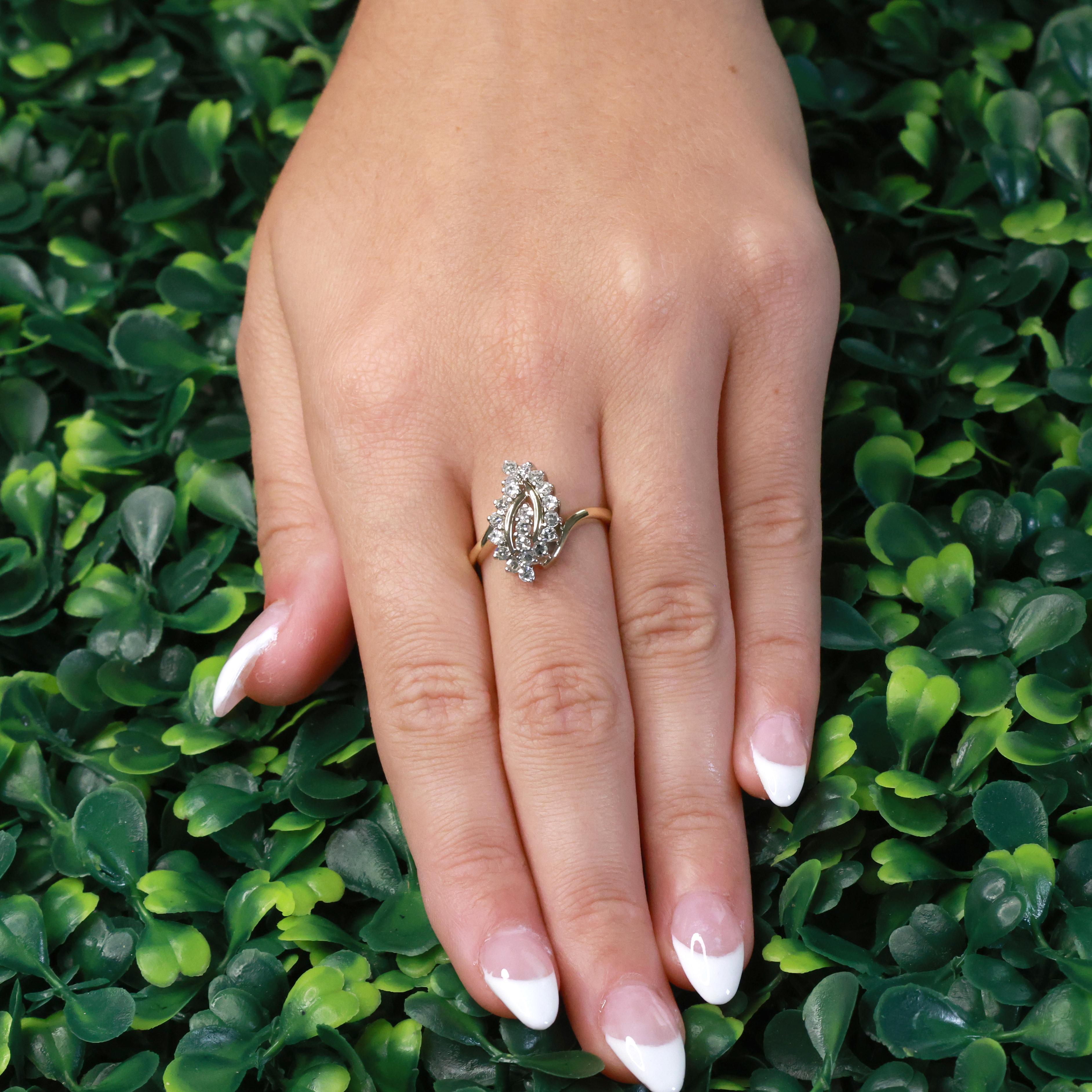0.50ctw Diamond Swirl Cocktail Ring 14K Two-Tone Gold Marquise Cluster Estate
