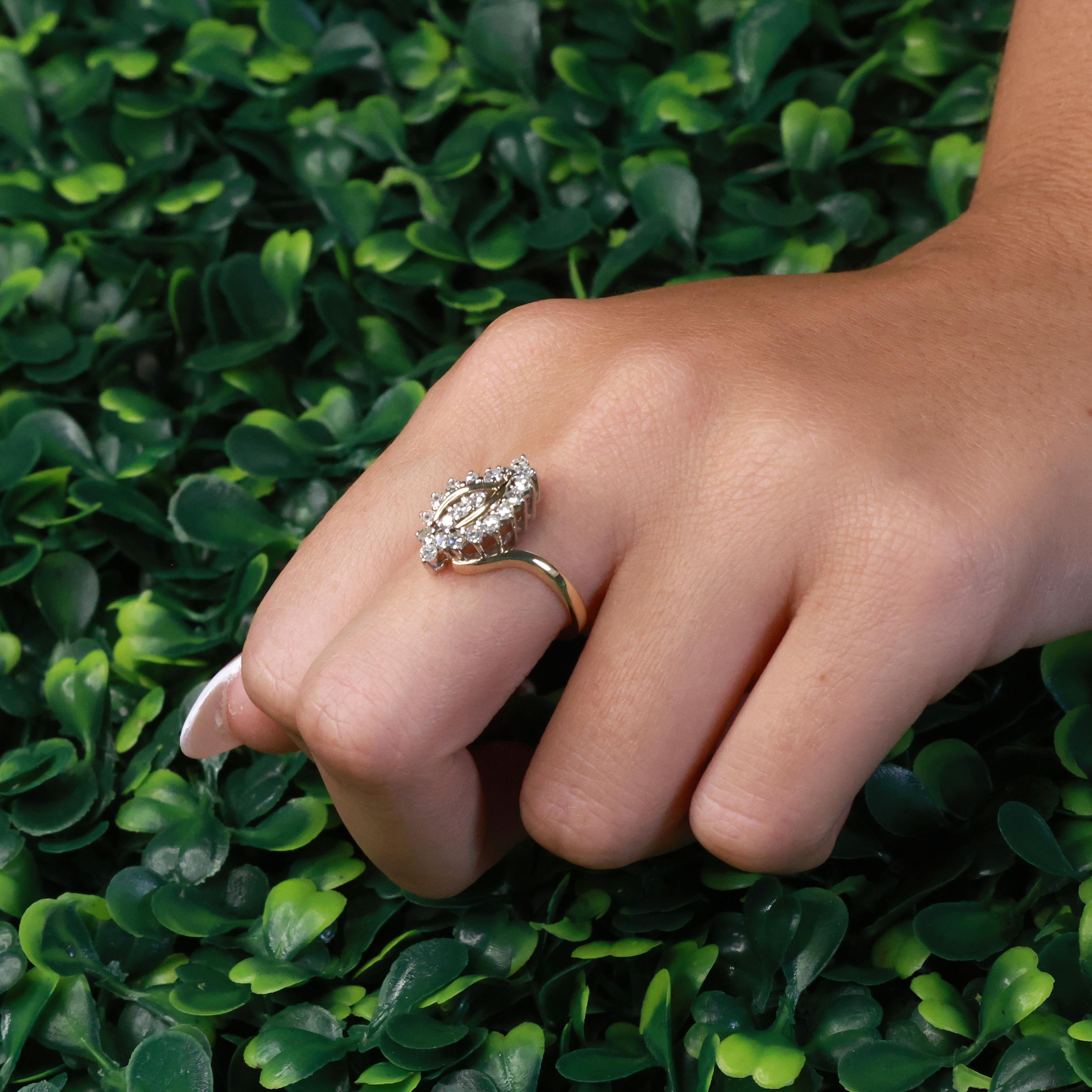 0.50ctw Diamond Swirl Cocktail Ring 14K Two-Tone Gold Marquise Cluster Estate