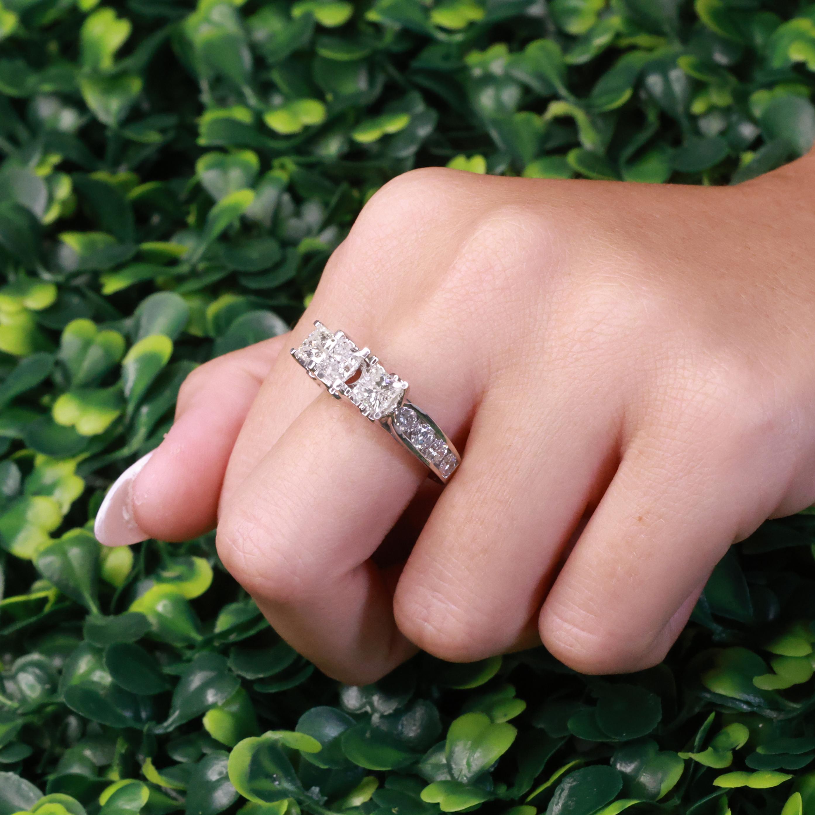 3.00ctw Princess Diamond 3-Stone Ring 14K White Gold Band w/ Accents Estate