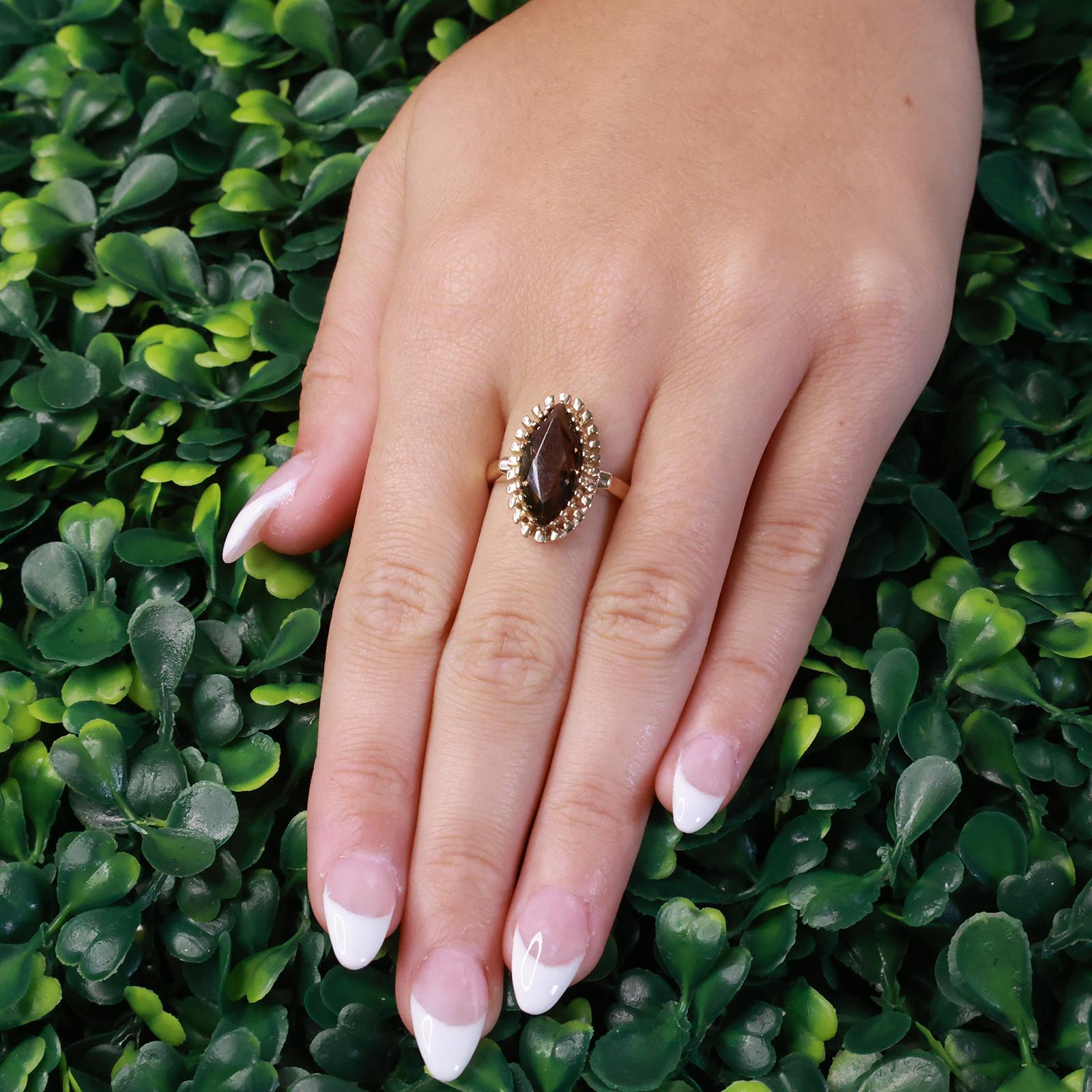 Vintage 10K Gold 2.80CT Smoky Quartz Marquise Cocktail Ring Size 5.5 Estate