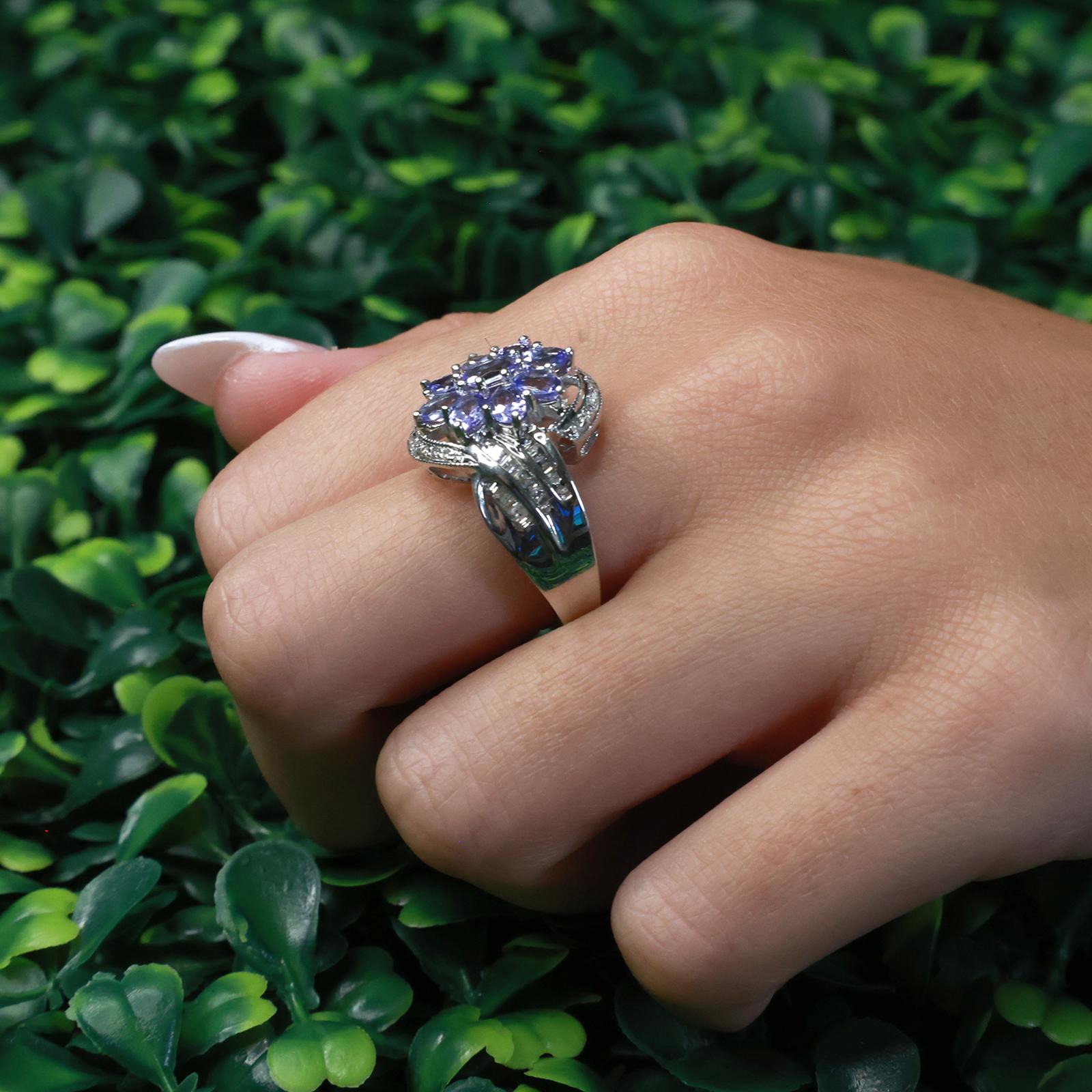 14K White Gold Tanzanite Diamond Cluster Ring 2.32CTW Size 7 Estate