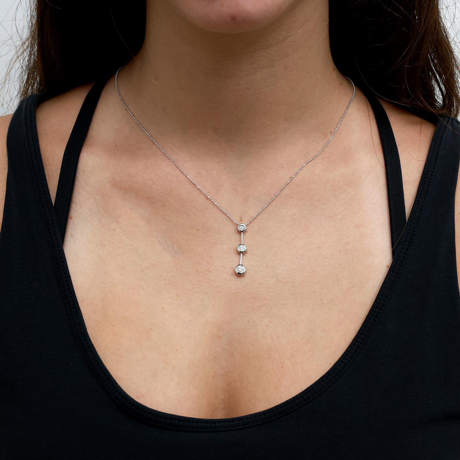 0.32ctw Diamond Journey Pendant Necklace 14K White Gold 16" Estate