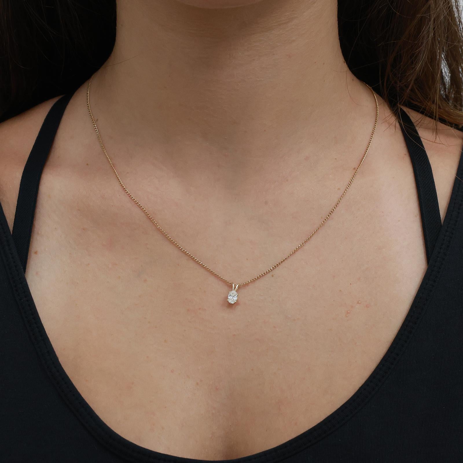 14K Yellow Gold 0.40CT Oval Diamond Solitaire Pendant Natural Estate