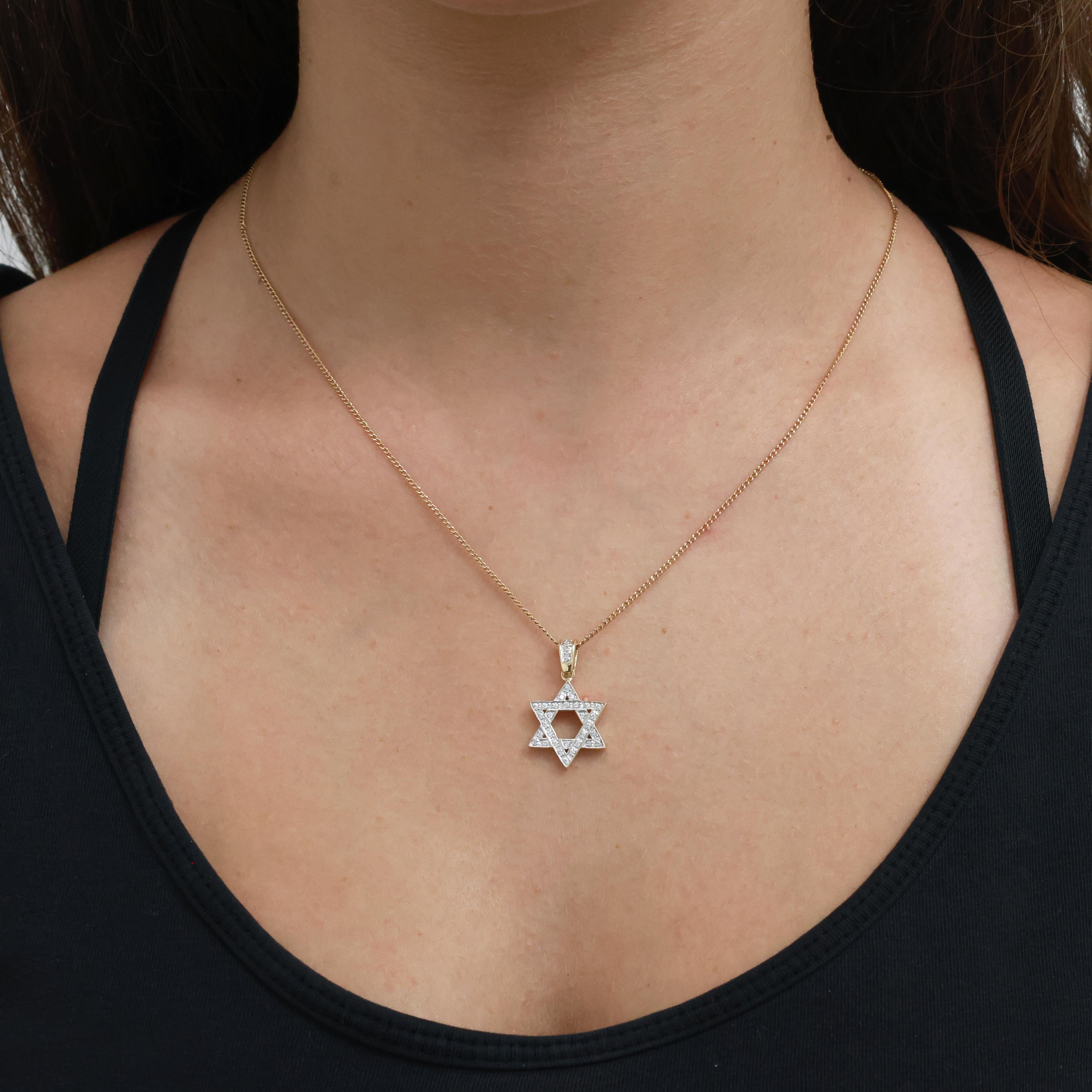 14K Two Tone Gold Diamond Star of David Pendant 0.25CT TW Estate