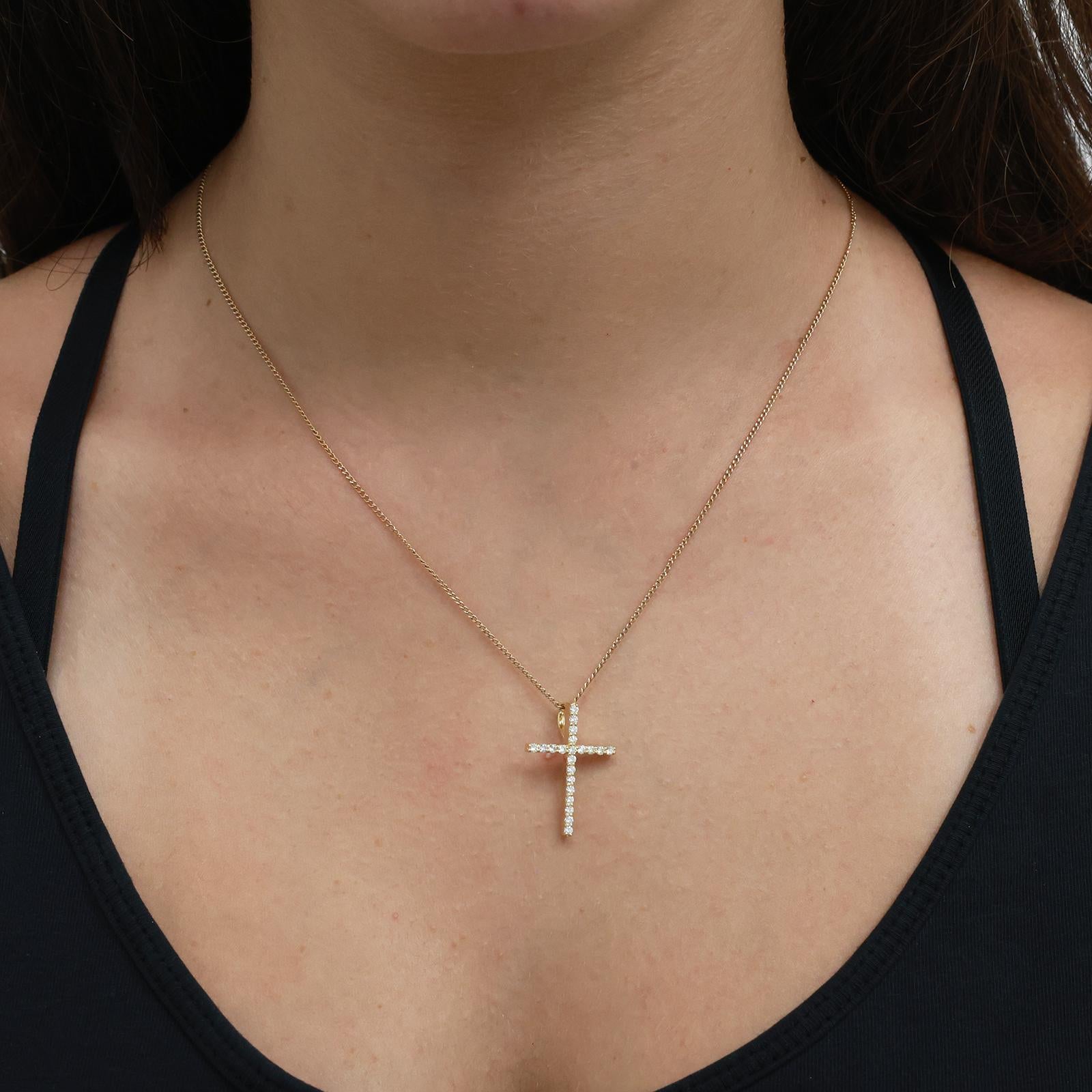 0.40CTW Diamond Cross Pendant 14K Yellow Gold Religious Charm 0.90"
