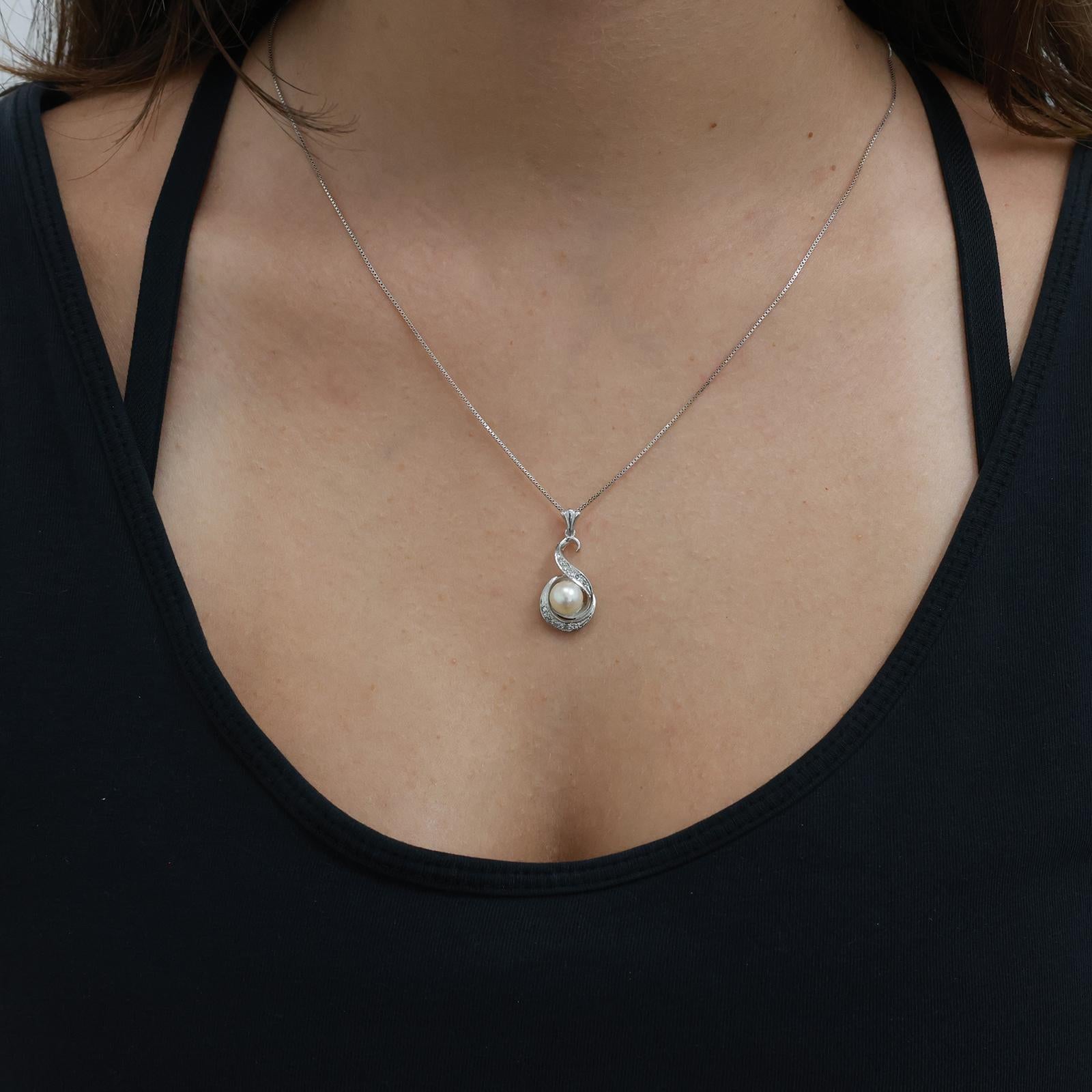 14K White Gold Akoya Pearl Diamond Pendant Natural Pearl Estate