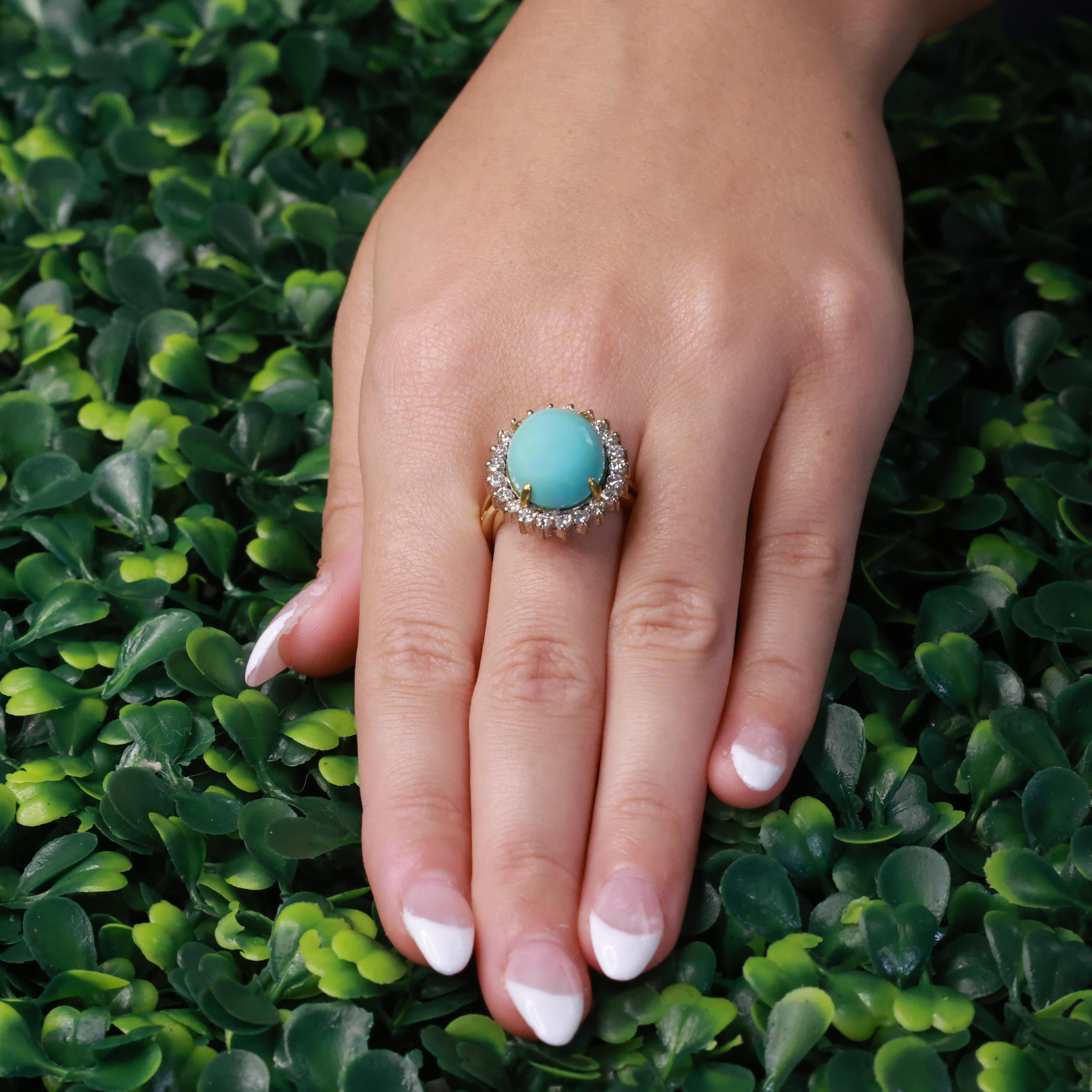 7.25 CT GIA Certified Natural Turquoise Halo Diamond Ring Two-Tone Gold Size 6.5