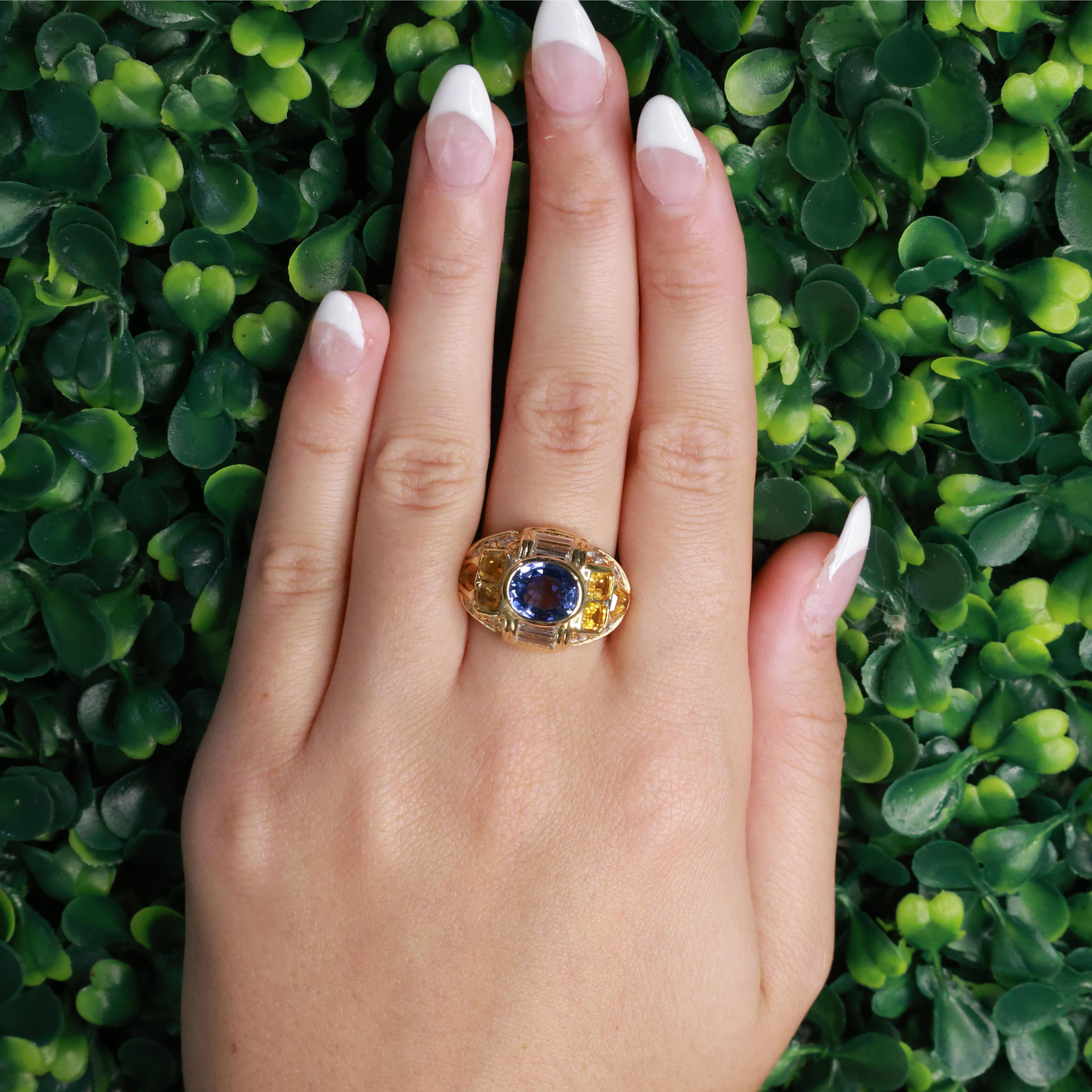 GIA Blue Yellow Sapphire Diamond Ring 18K Gold 4.50CT TW Estate 7.75