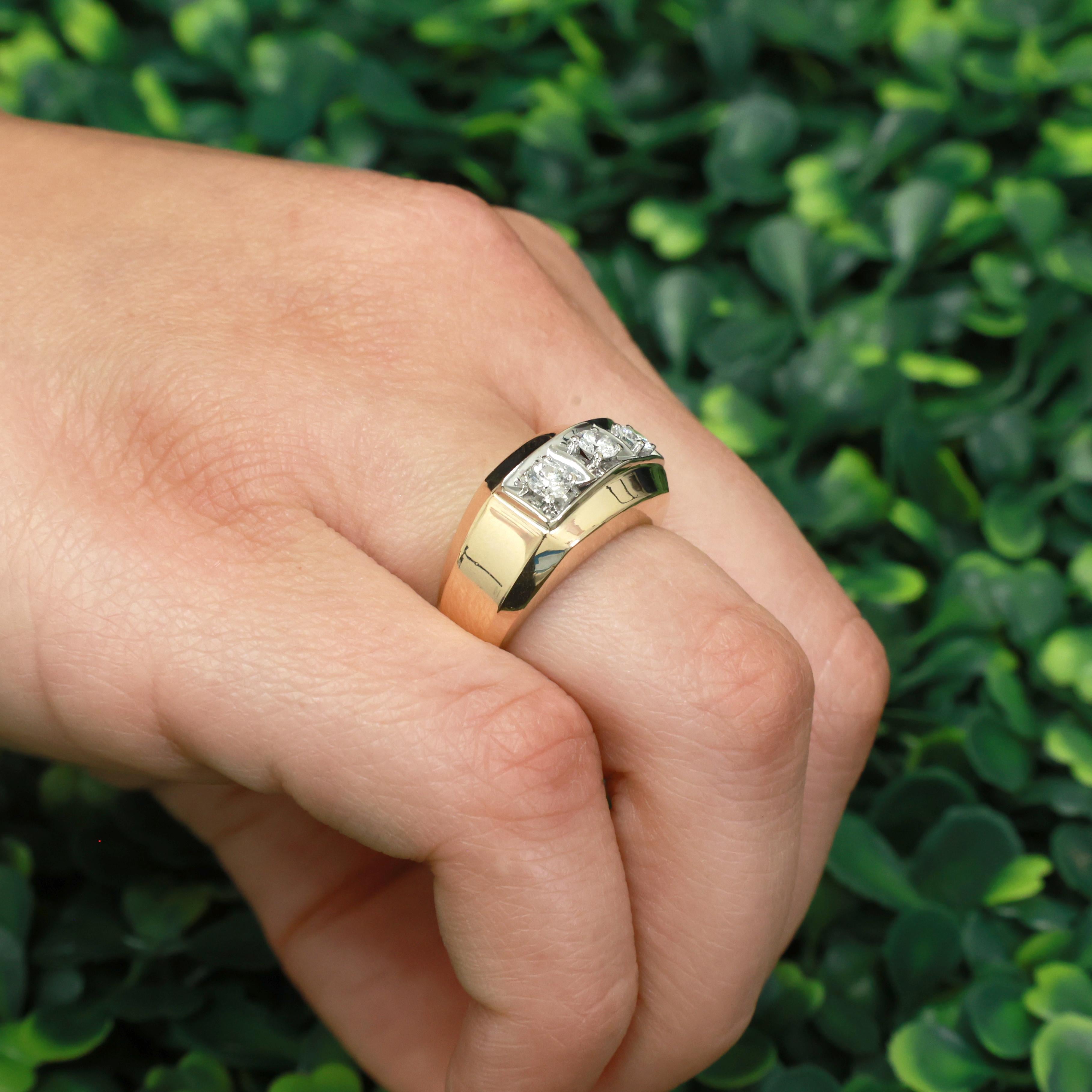 14K Two Tone Gold 0.45CTW Diamond Ring Mens Wedding Band Estate Size 6.5