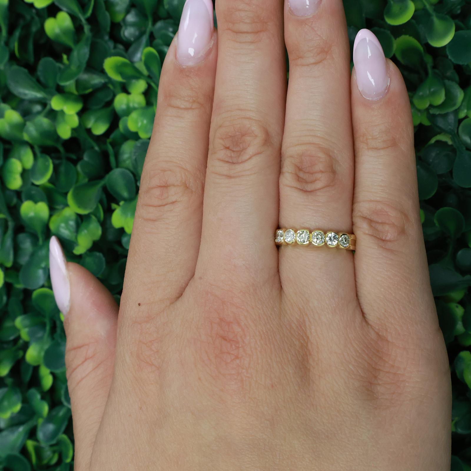 0.75CTW Diamond Half Eternity Band 18K Yellow Gold Bezel Set Anniversary Ring