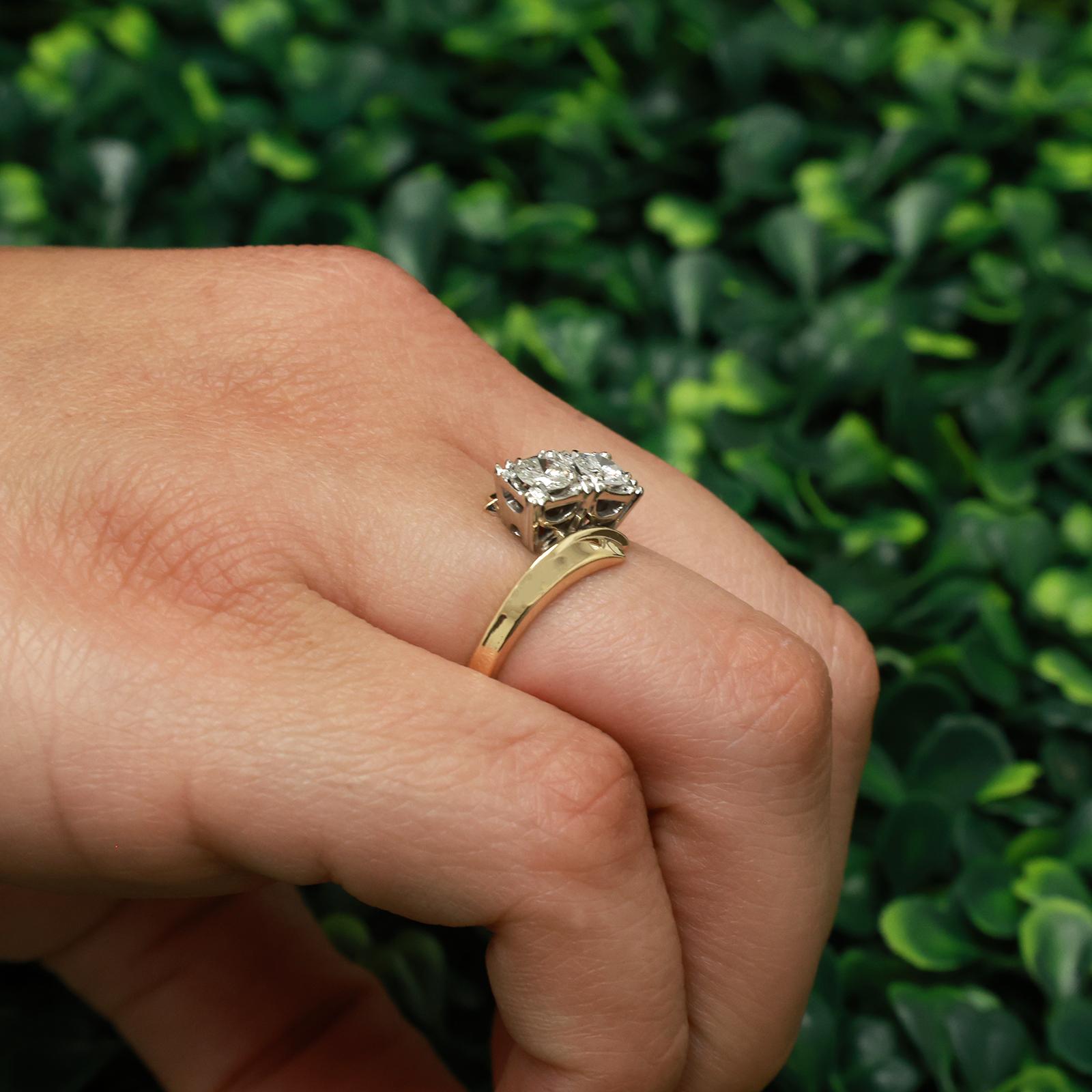 Two Tone Gold 2 Stone Diamond Bypass Ring 0.60 CTW Vintage Estate Size 6