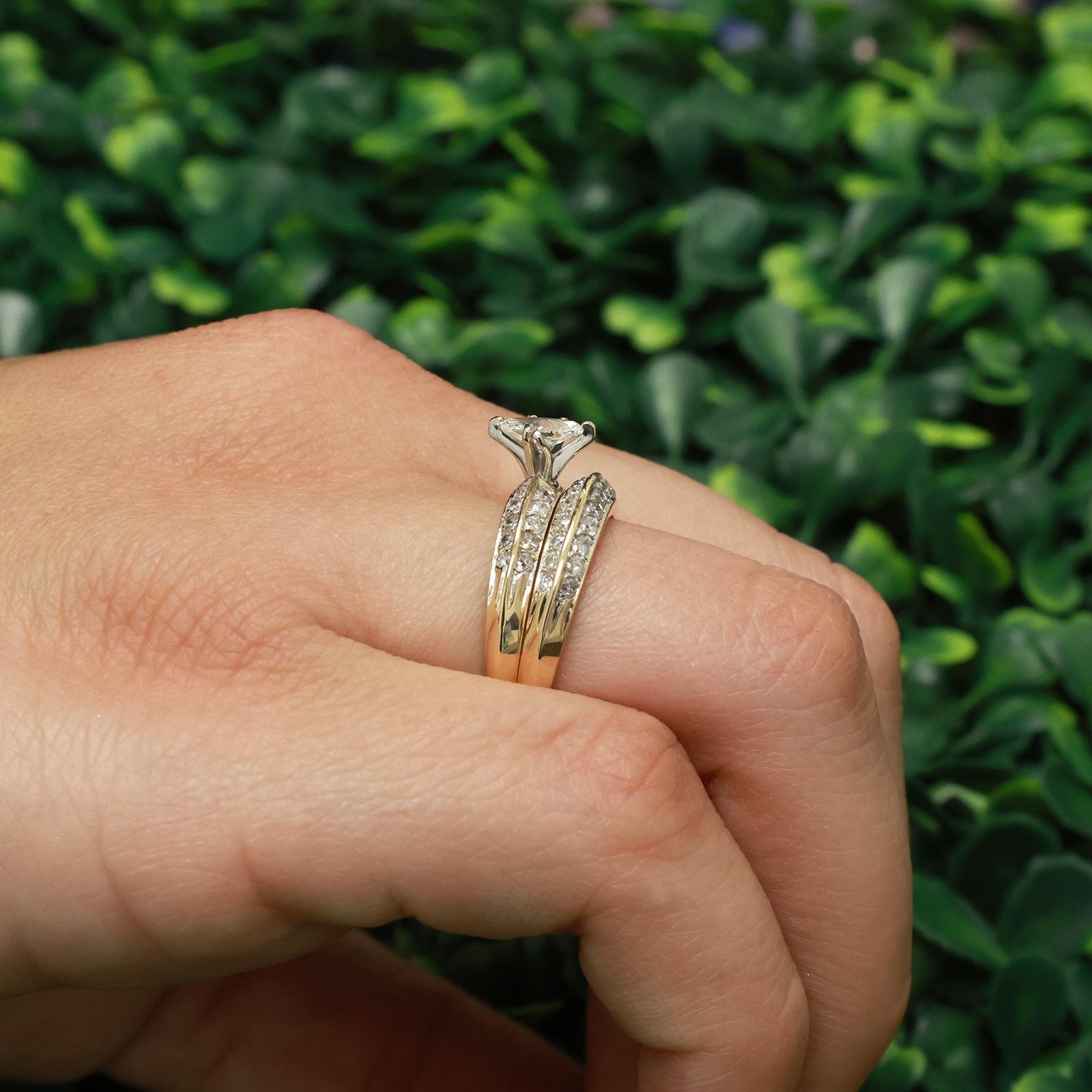 14K Yellow Gold Marquise Diamond Engagement Ring Set 0.83CTW Bridal Wedding 7.75