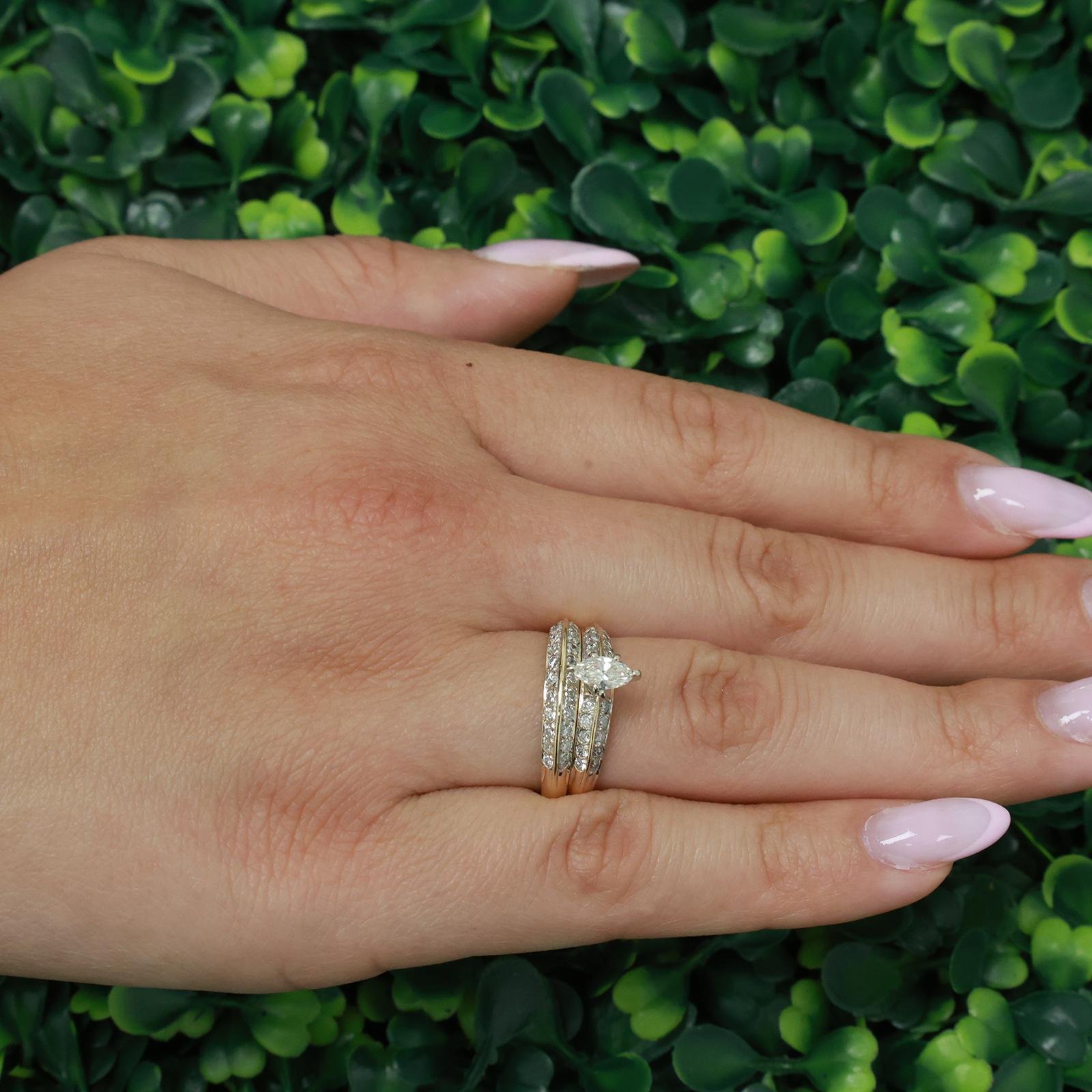 14K Yellow Gold Marquise Diamond Engagement Ring Set 0.83CTW Bridal Wedding 7.75