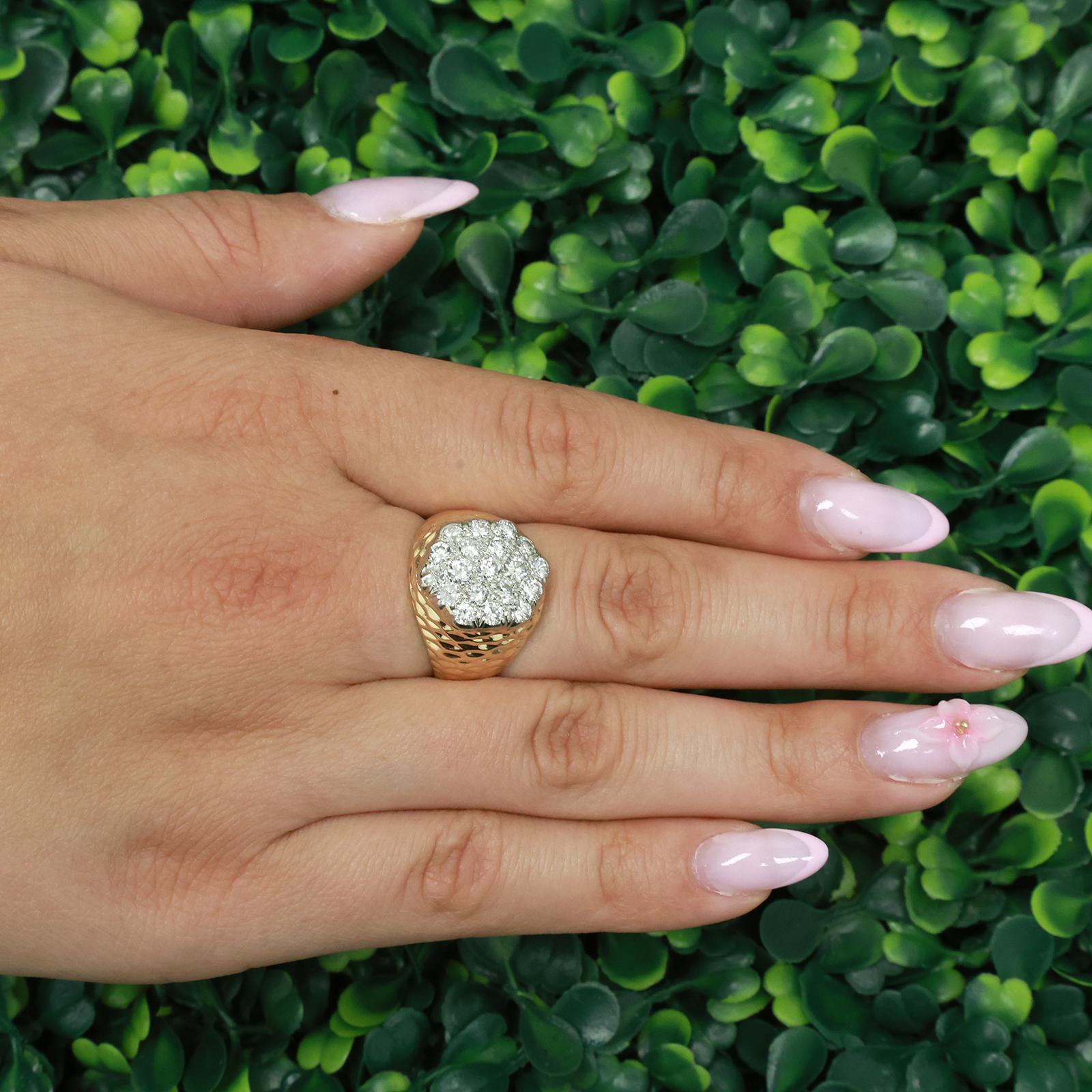 14K Two-Tone Gold 2.00CTW Diamond Cluster Ring Unisex Size 7.75