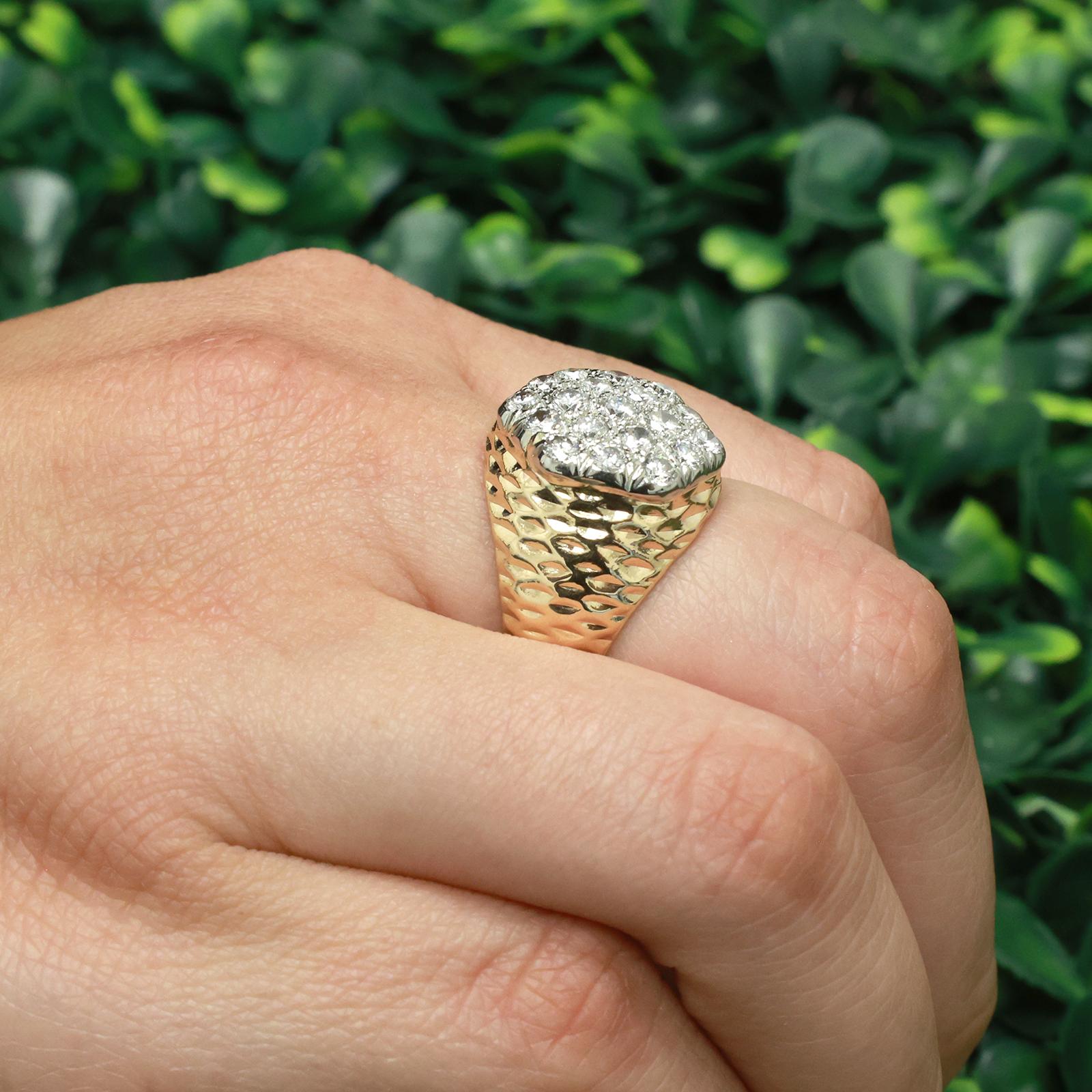 14K Two-Tone Gold 2.00CTW Diamond Cluster Ring Unisex Size 7.75
