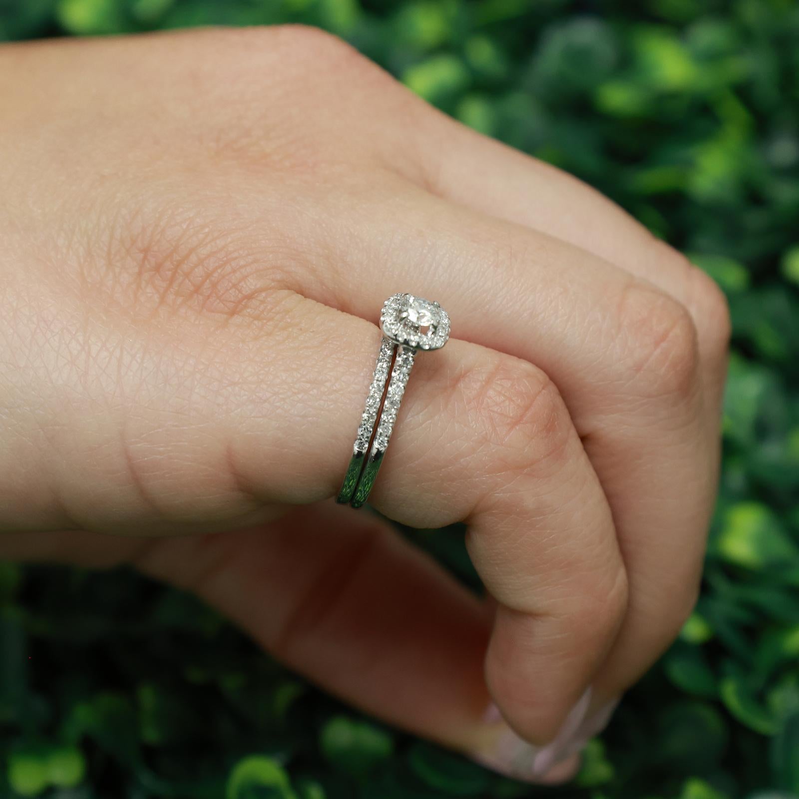 Diamond Engagement Ring Wedding Band Set 0.60 CTW 10K White Gold Halo Bridal