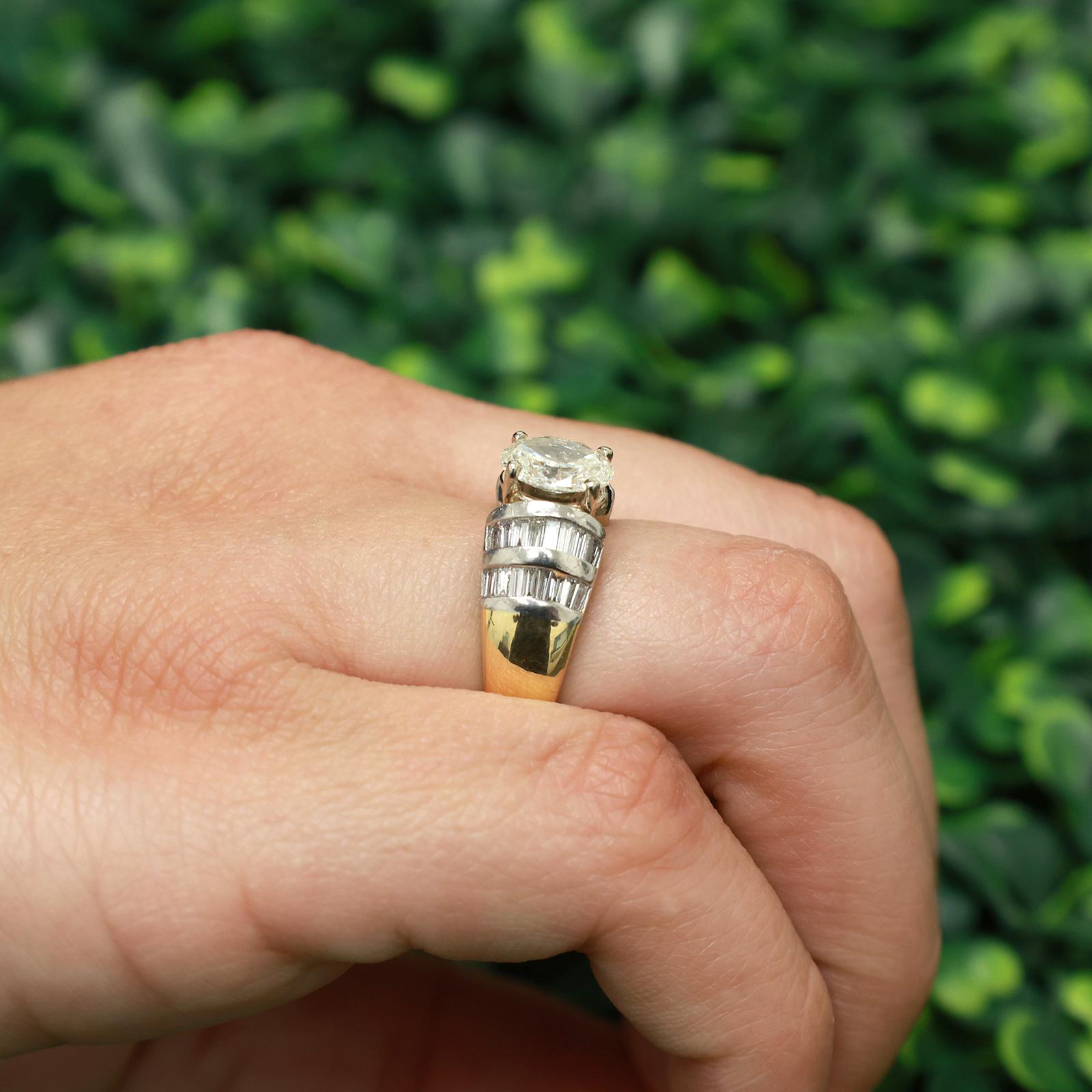 2.13 TW GIA Oval Solitaire Accent Diamond Engagement Ring Gold Platinum SZ 7.25