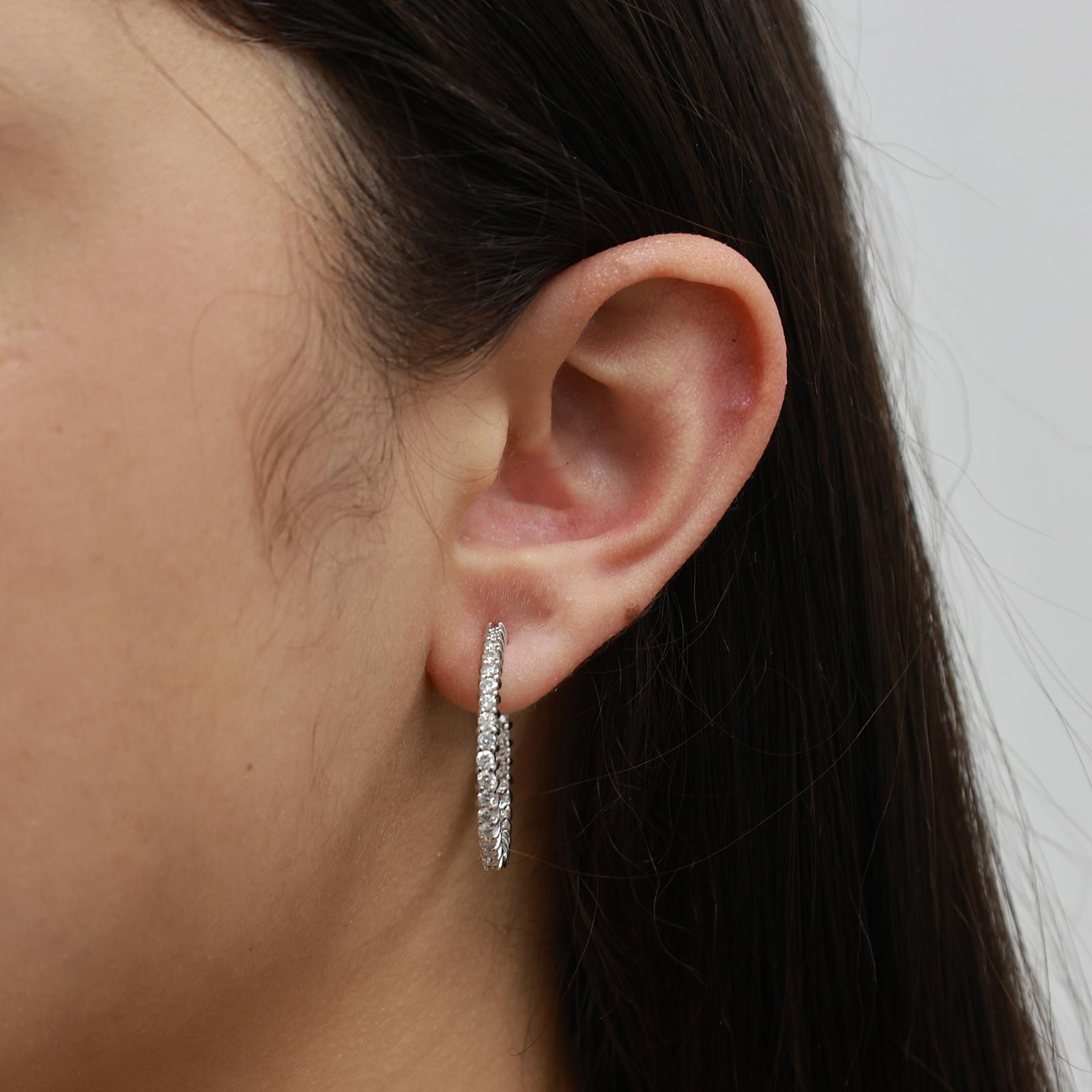 2.00ctw Diamond Round Hoop Earrings 14K White Gold Inside Out 1.05" Estate