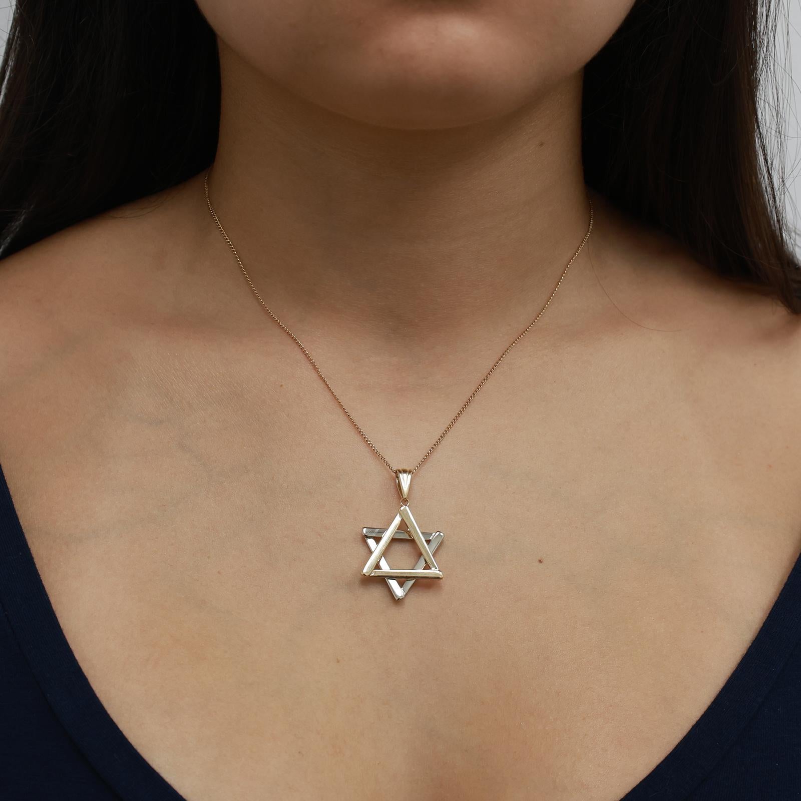 14K Two Tone Gold Star of David Pendant Charm Large 1.45” Religious Unisex