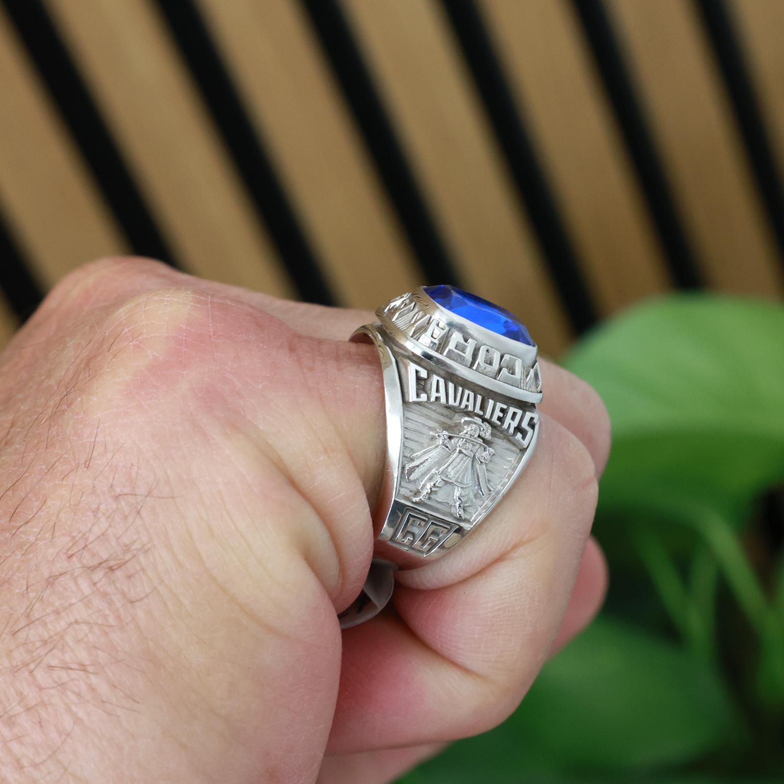 Coral Gables High School Class Ring 10K White Gold Blue Spinel Cavaliers Size 9