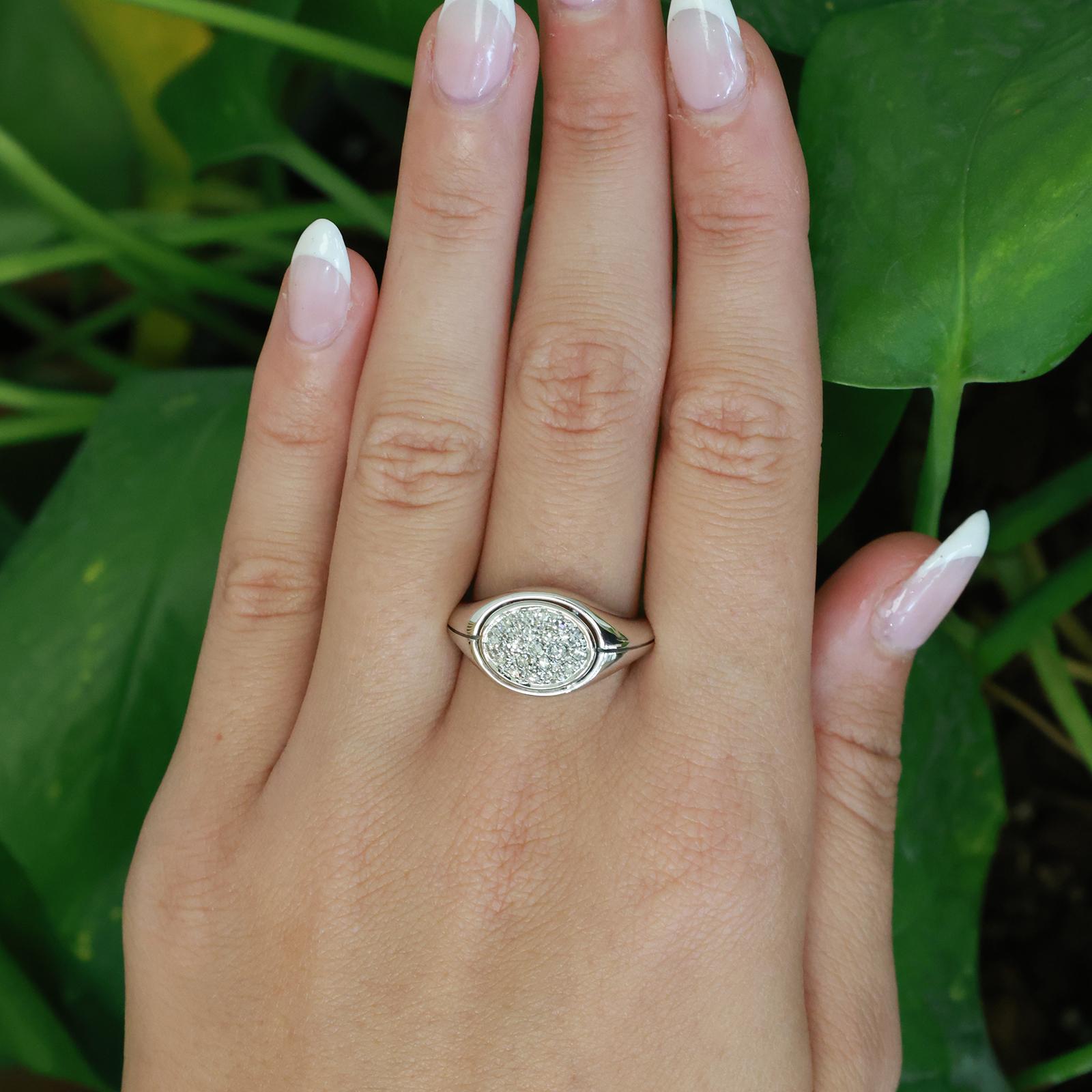 Diamond Cluster Ring 14K 18K White Gold Oval Estate H-I SI Size 6.25